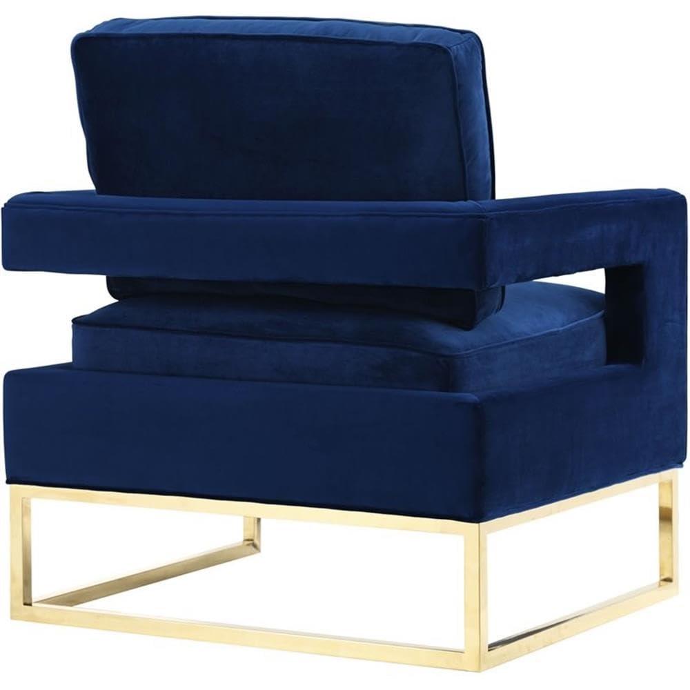 TOV Furniture Avery Collection Modern Leather Upholstered Armchair with Gold Metal Legs - Navy Blue Living Room Accent Chair for Home Office, Lounge & Den Decor