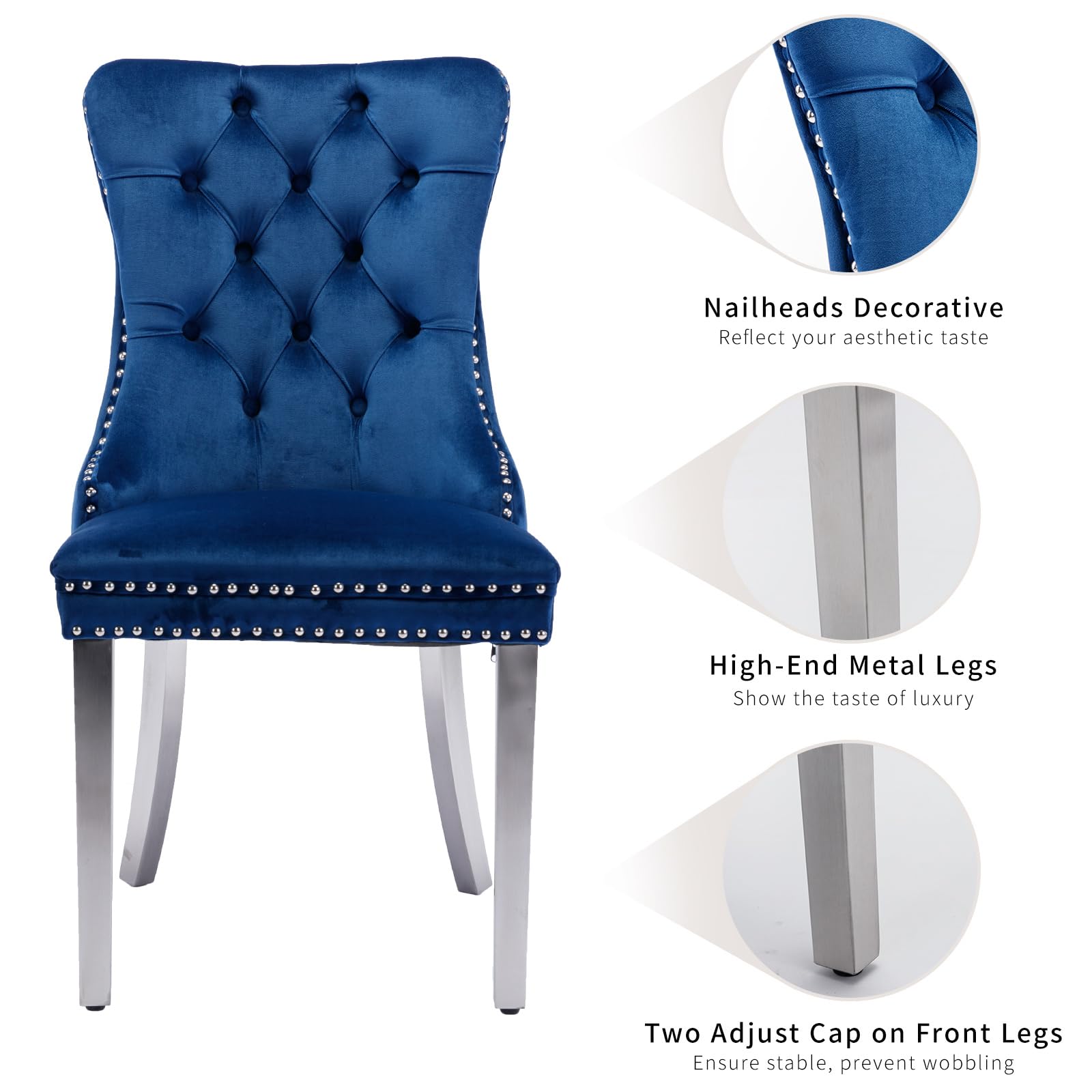Luxury Blue Velvet Dining Chairs Set of 4 - Tufted Upholstered Kitchen & Dining Room Chairs with Chrome Metal Legs - Perfect for Modern Home, Restaurant, and Office Decor (Blue, 4 Pieces)