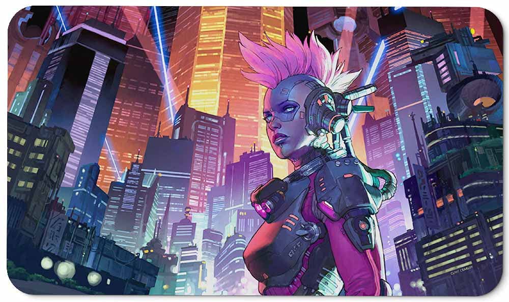 Cyberpunk Stitched MTG Playmat by Clint Cearley - Magic The Gathering, YuGiOh & Pokemon TCG Gaming Mat - Premium Original Art Design - Perfect for Tournaments, Game Nights & Collectors
