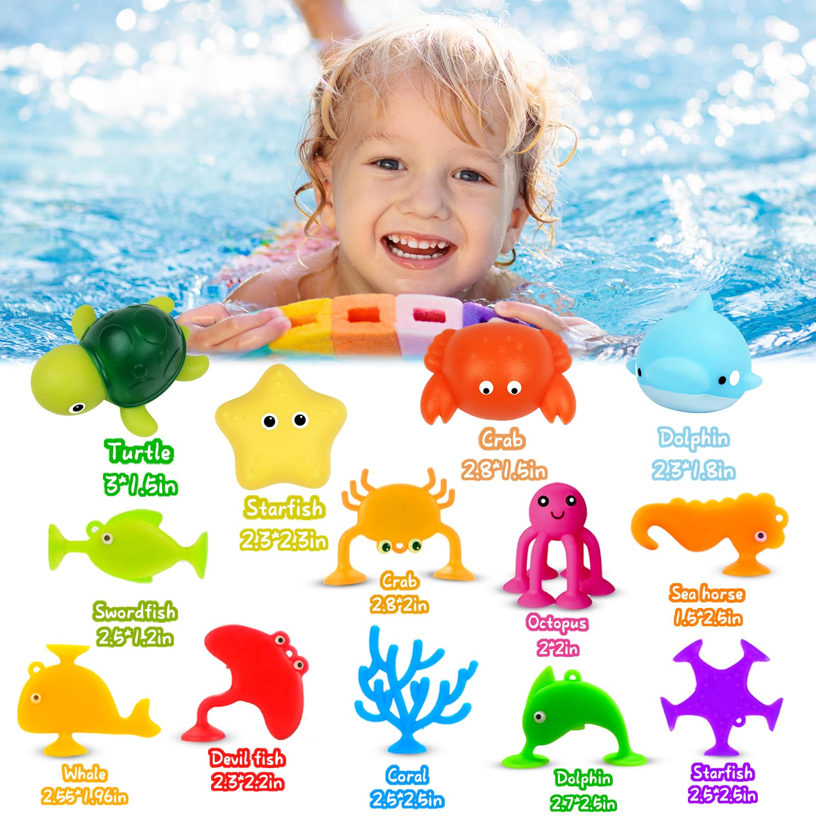 13-Piece Light Up Baby Bath Toys with Suction Cups - No Hole Bathtub Toys for Toddlers 6-12 Months & Kids 1-8 Years - Perfect for 1 2 3 Year Old Boys & Girls - Fun Stocking Stuffers & Sensory Play in Tub