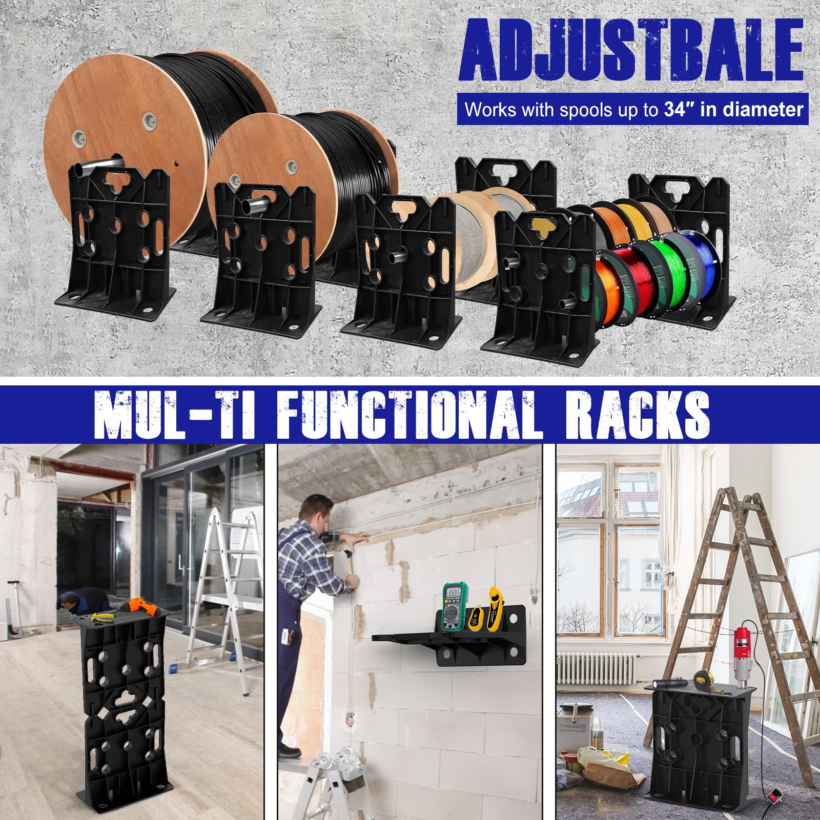 Heavy Duty Multi-Purpose Wire Dispenser & Cable Spool Rack - 34