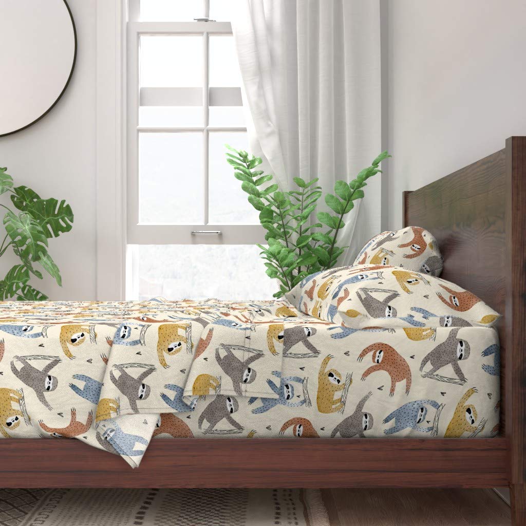 Sloths Love Watercolor 100% Cotton Twin Sheet Set 3pc - Neutral Safari Animal Print Nursery Bedding for Kids | Gender Neutral Children's Room Decor | Soft & Breathable Cotton Sheets for Cozy Sleep