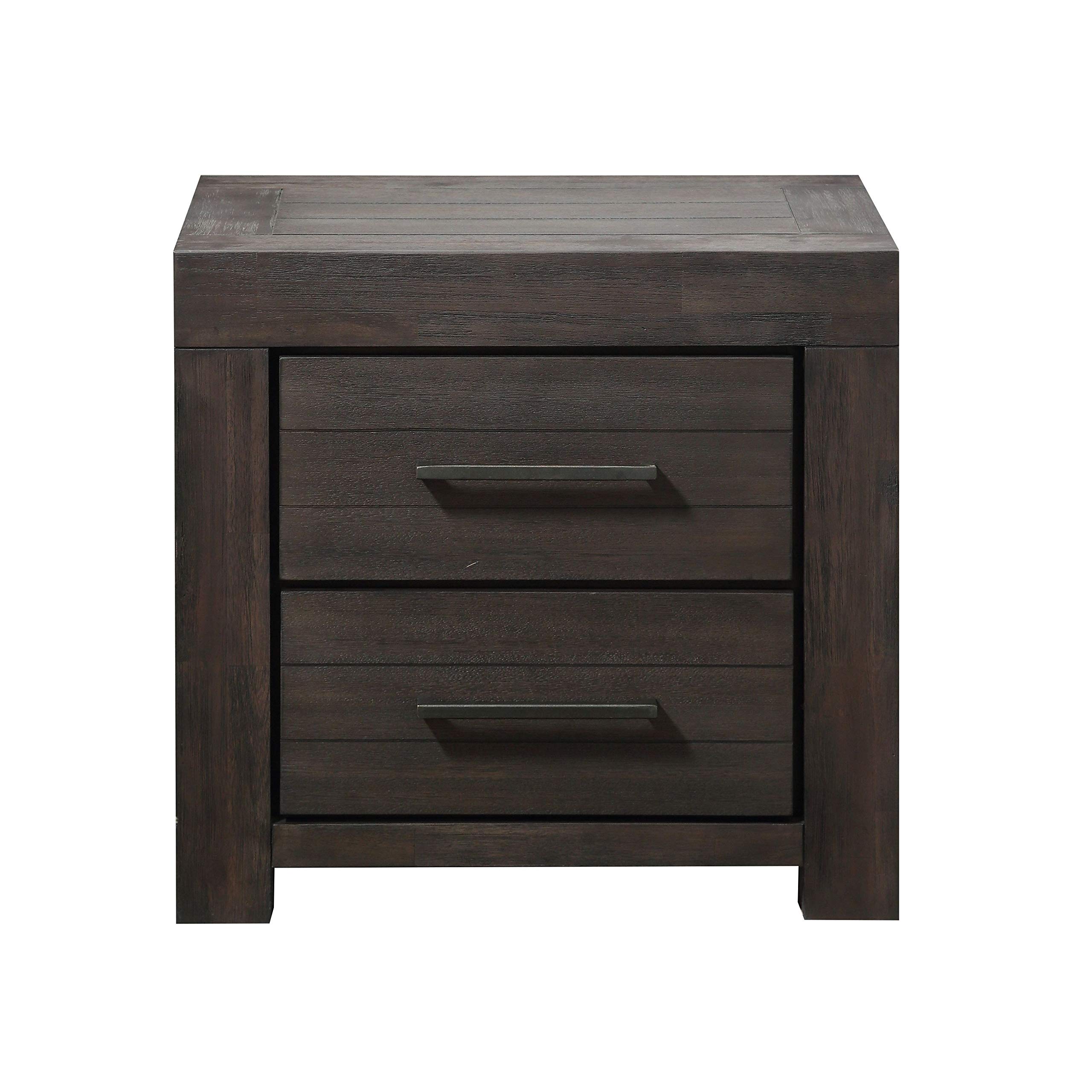 Modus Furniture Solid Wood Nightstand with 2 Drawers - Heath Collection in Basalt Grey | Bedroom Side Table for Storage & Decor
