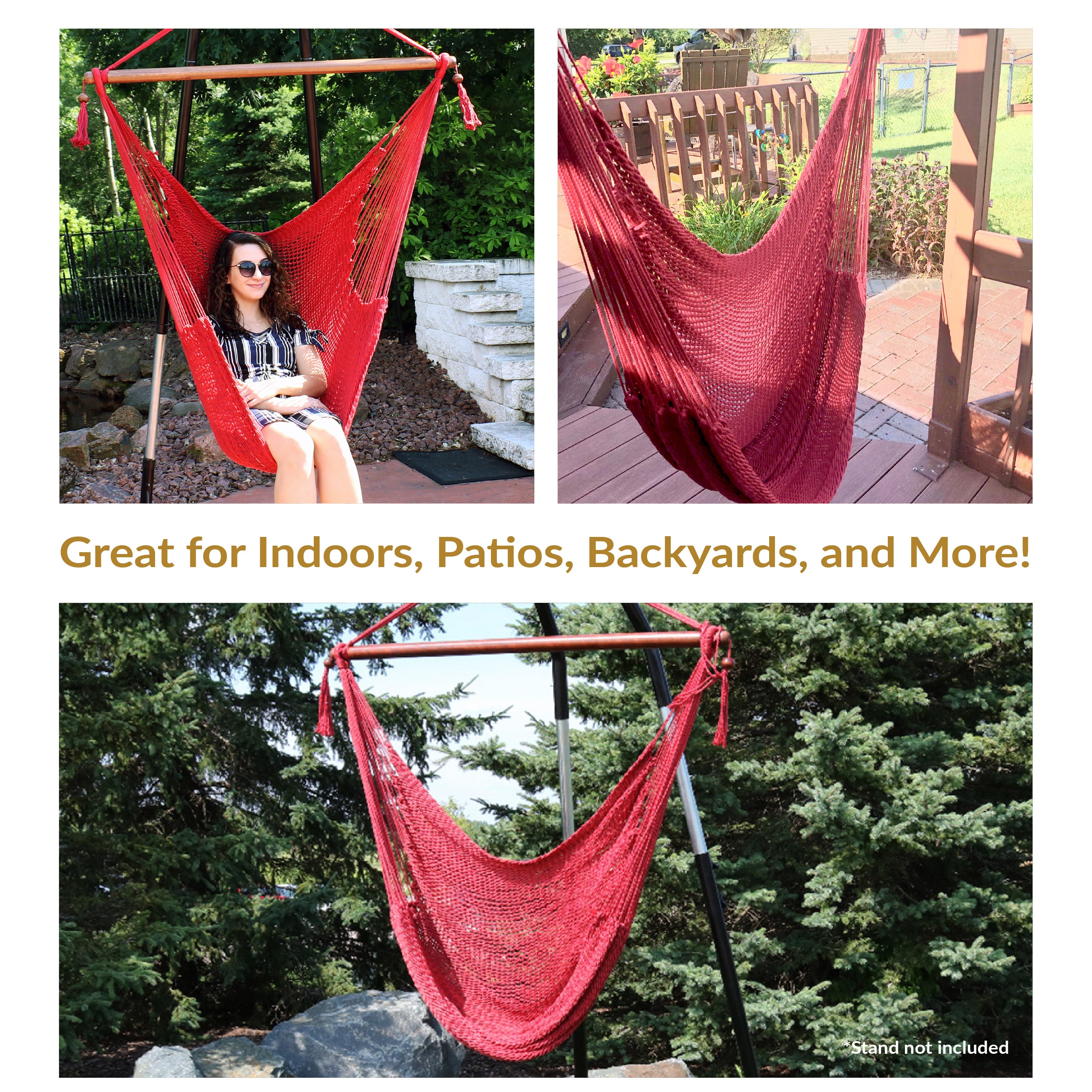 Extra Large Caribbean Polyester Rope Hammock Chair for Outdoor Relaxation - Perfect for Backyard, Patio, Poolside & Beach Lounging