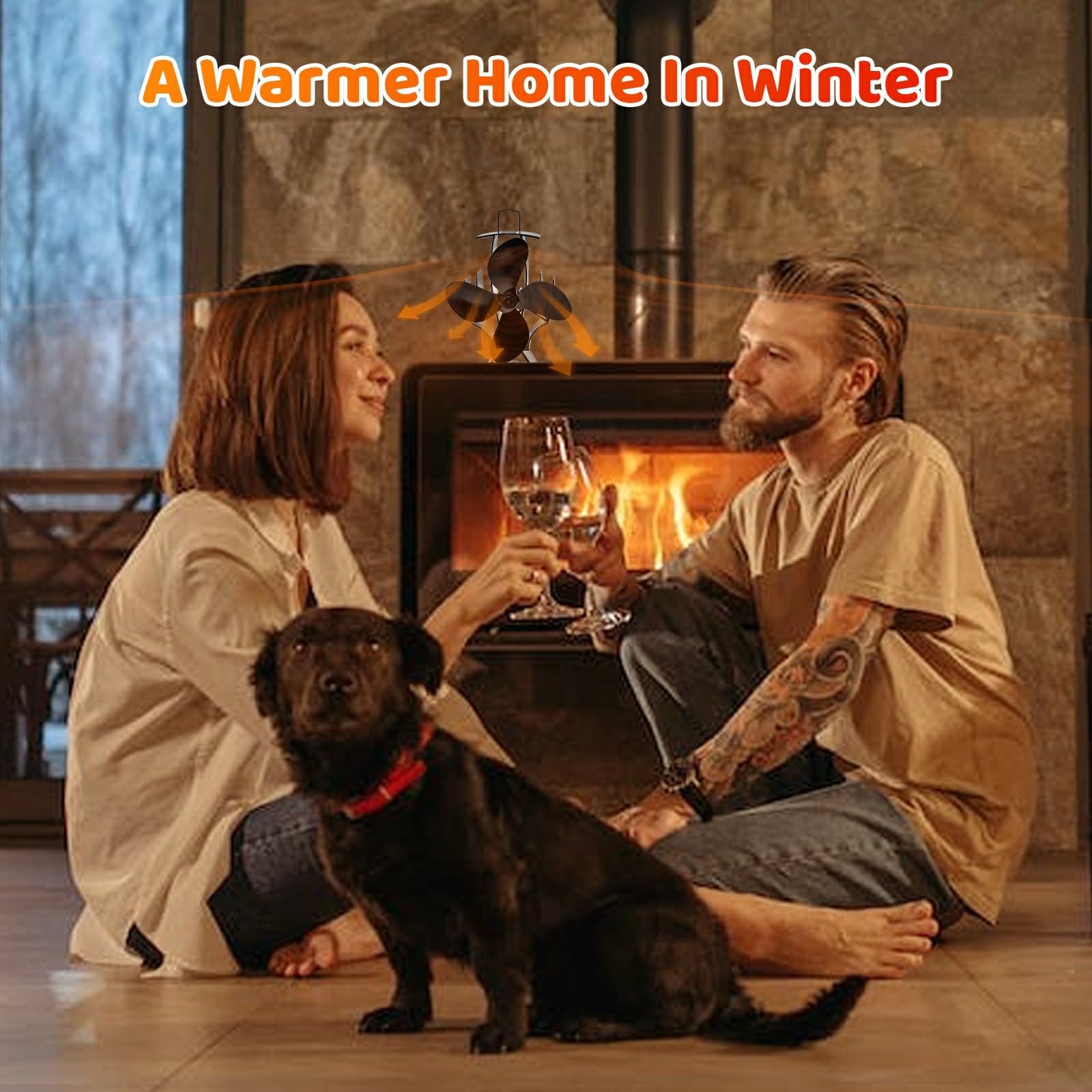 Uniflasy 4-Blade Heat Powered Wood Stove Fan with Extra Bracket - Compatible with Buddy Heater, Mr. Heater, Wood Burning Stoves, Pellet & Log Burners - Efficient Thermal Fireplace Fan for Home Heating & Energy Savings | Perfect for Cabin, RV, Camping & Winter Warmth