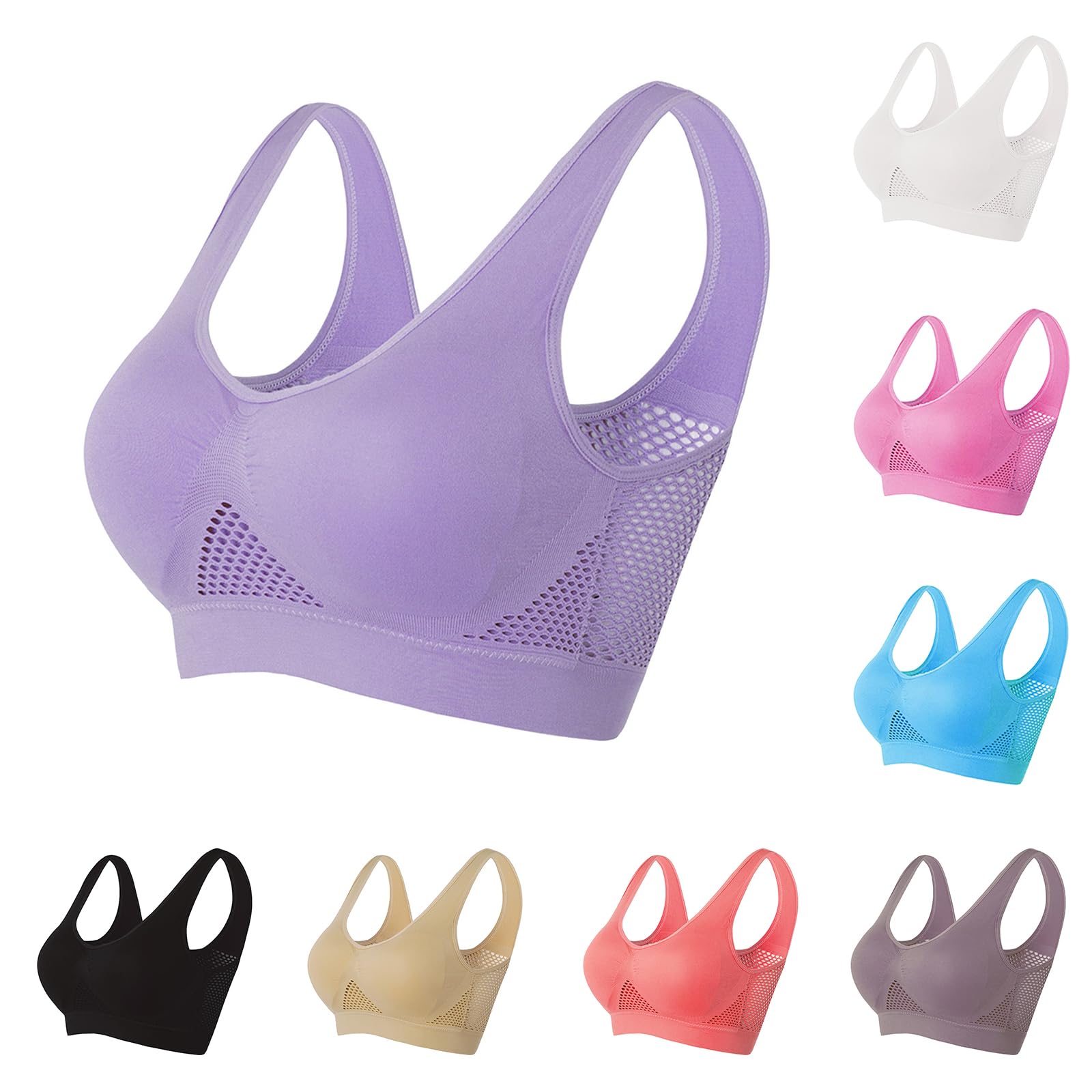 Breathable Cool Lift-Up Air Bras - Padded No Underwire Full Support Sports Bra for Women - Large Size Comfortable Workout & Yoga Bra for Active Lifestyles