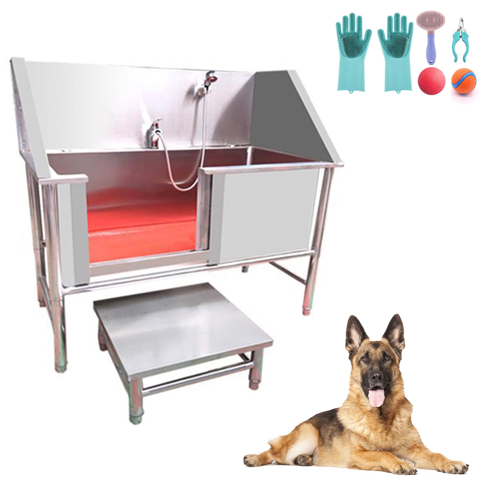 Stainless Steel Pet Dog & Cat Washing Station - 47In/120Cm Large Dog Bathtub for Home Grooming | Bathing Tub for Small Medium Large Pets | Perfect for Indoor Pet Spa, Professional Grooming & Home Washing Sink