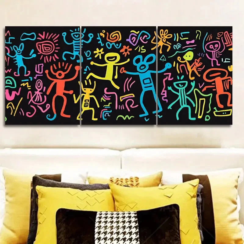 3-Piece Surreal Character Graffiti Metal Wall Art - Ready to Hang Modern Home Decor for Living Room, Bedroom & Office