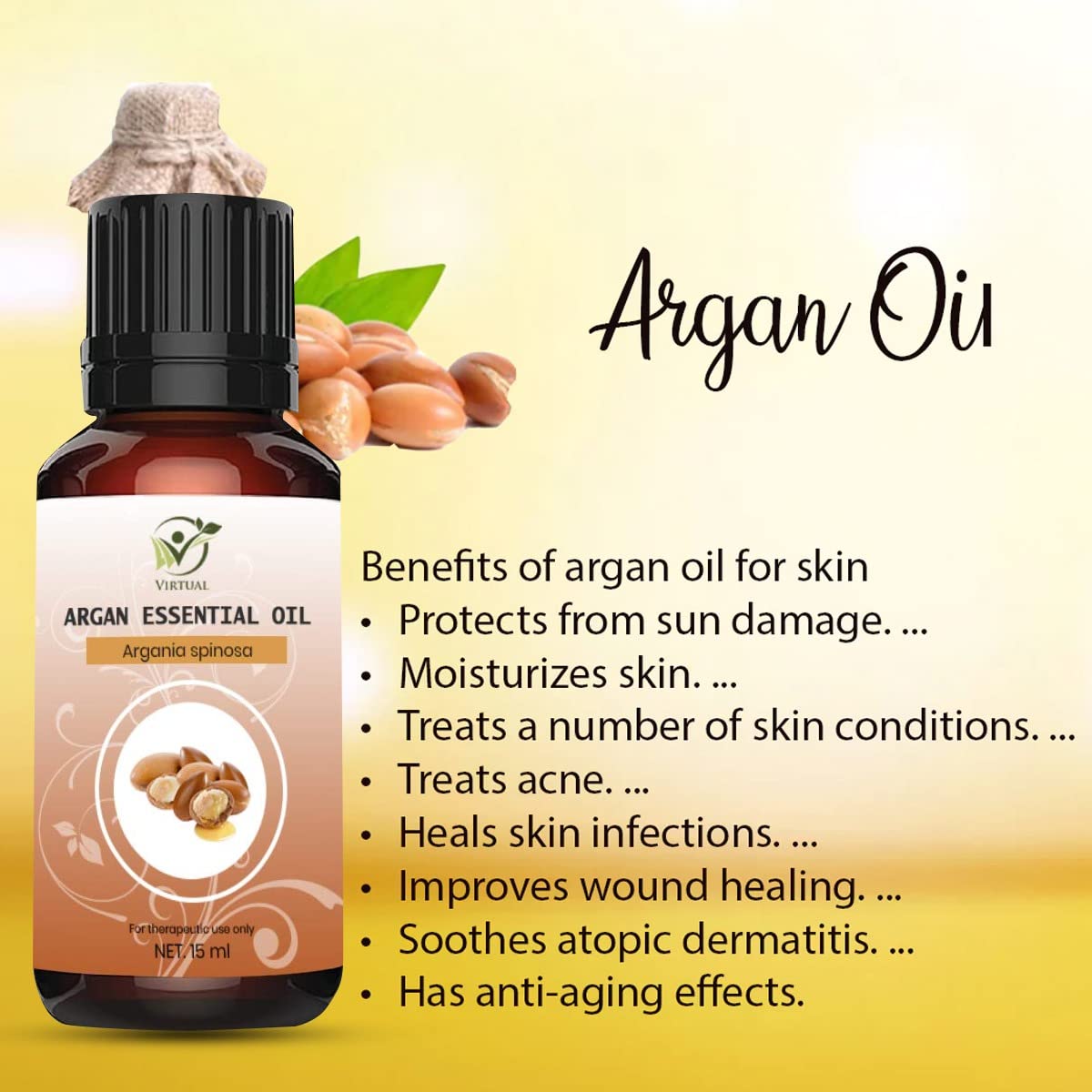 VIRTUAL Argan Moroccan Cold Pressed 100% Pure Natural Essential Oil for Face, Skin & Hair Care - 250ml - Hydrating Moisturizer for Dry Skin, Hair Growth & Anti-Aging - Perfect for Daily Beauty Routine & Spa Treatments