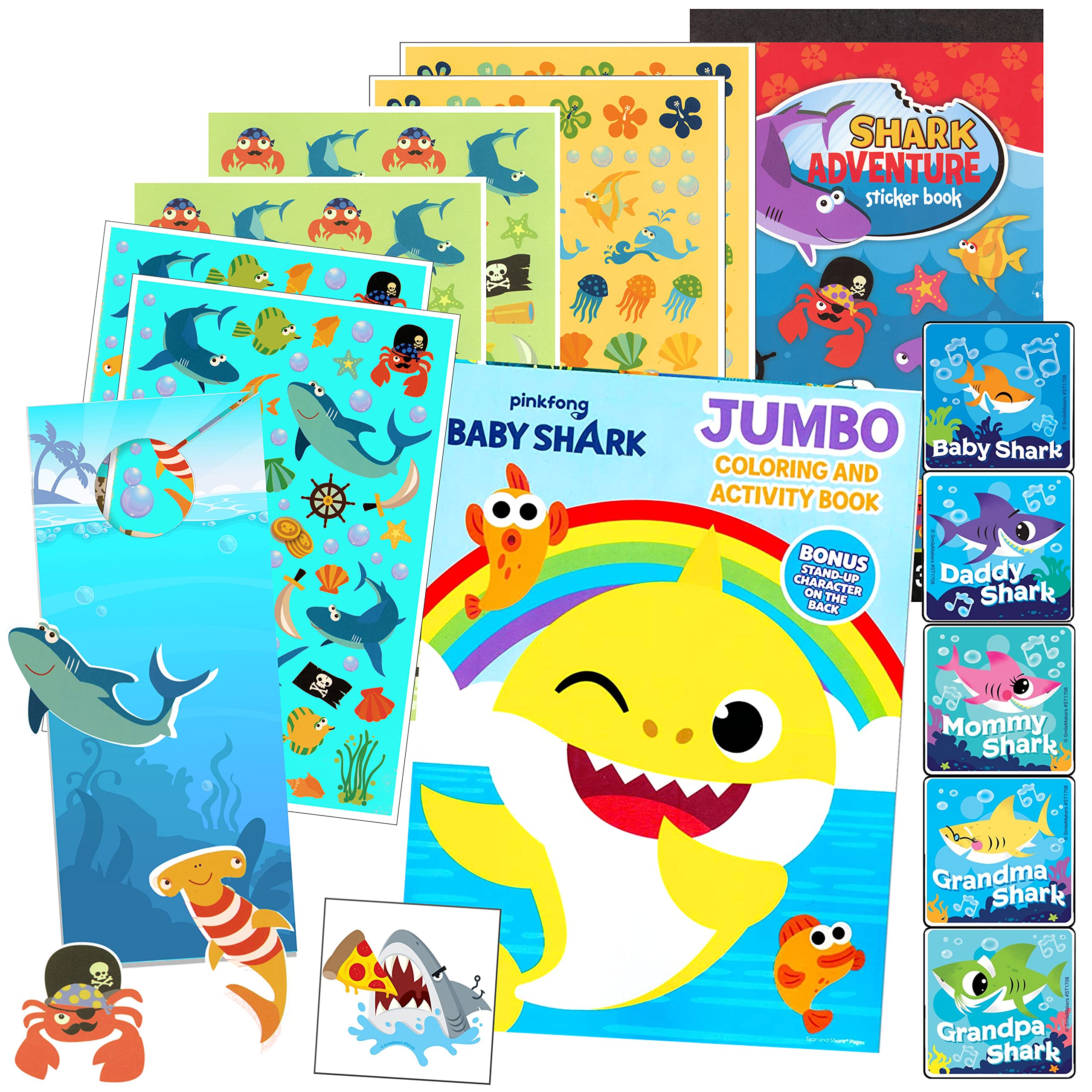 Baby Shark Coloring and Activity Set - Bundle with Coloring Book, Stickers & 2-Sided Door Hanger for Kids | Creative Fun, Party Favors & Travel Entertainment