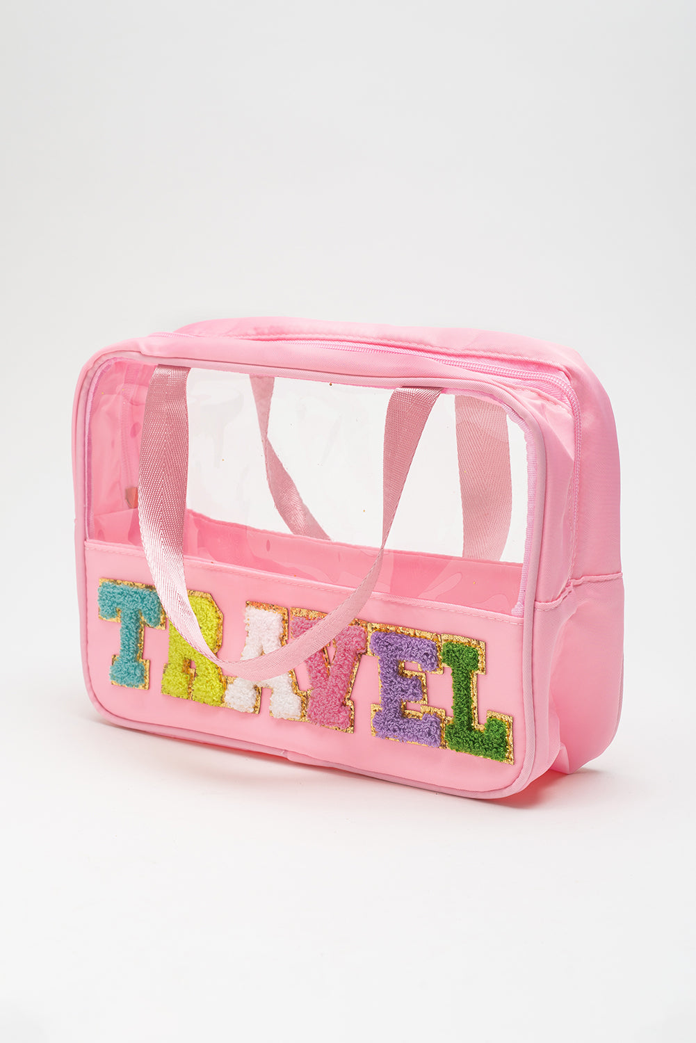 Stylish Chenille Letter Clear PVC Makeup Bag for Travel - Perfect Cosmetic Organizer for Vacation, Gym & Daily Essentials