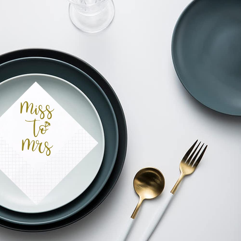 100-Pack Gold 'Miss to Mrs' Bridal Shower Cocktail Napkins | 2-Ply 5x5 Inch Disposable Paper Napkins for Wedding, Engagement & Bachelorette Parties | Perfect for Table Decorations, Drink Servings & Guest Favors