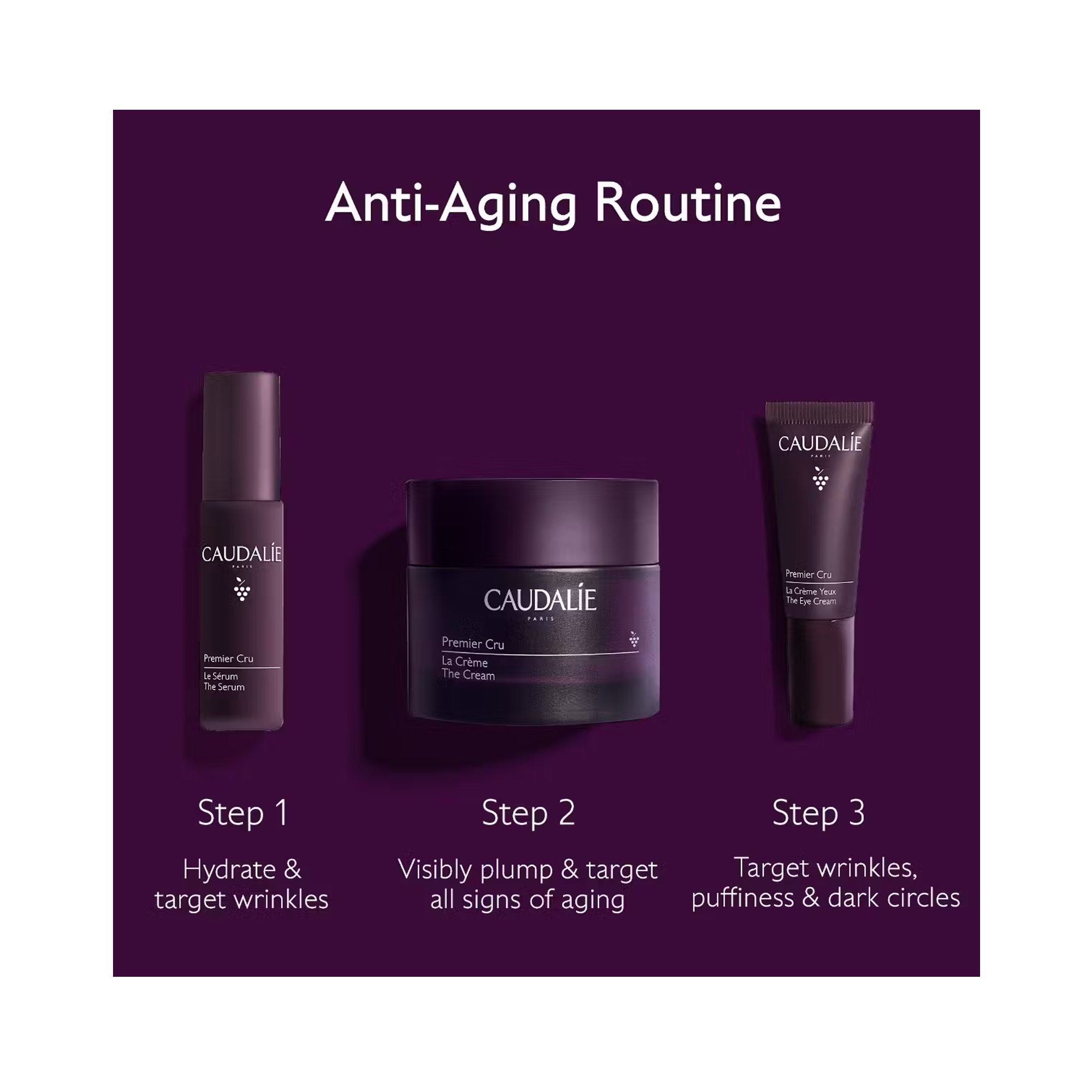 Caudalie Premier Cru Anti-Aging Skincare Set - Luxury Face Cream, Eye Cream & Serum for Wrinkles & Fine Lines | Perfect for Night Routine & Gift Giving
