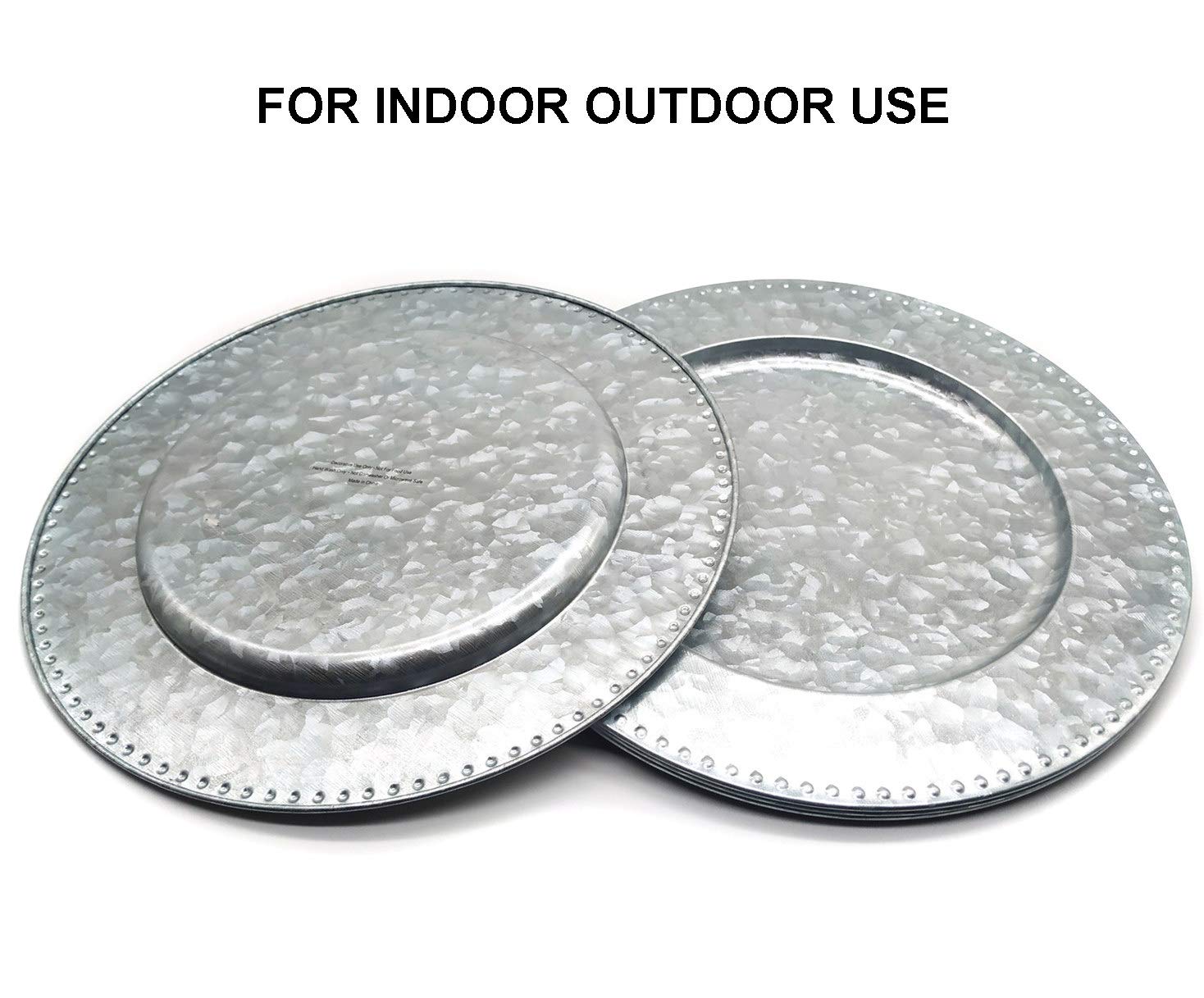 KX-WARE 13-inch Silver Galvanized Steel Beaded Charger Plates - Set of 6 Elegant Dinnerware for Wedding, Party & Formal Dining Decor