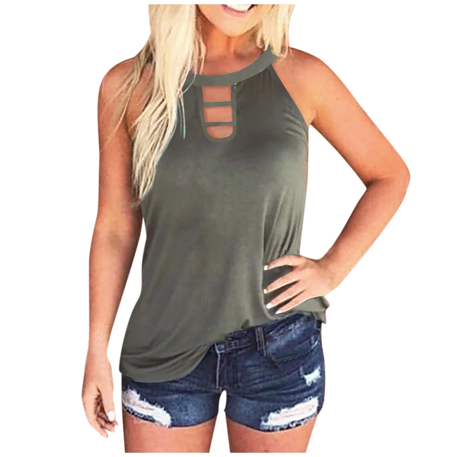 KAMEMIR Women's Sleeveless Tank Tops - Summer 2021 Basic Loose Fit Workout Blouse Tee Shirts for Casual Wear, Gym & Office