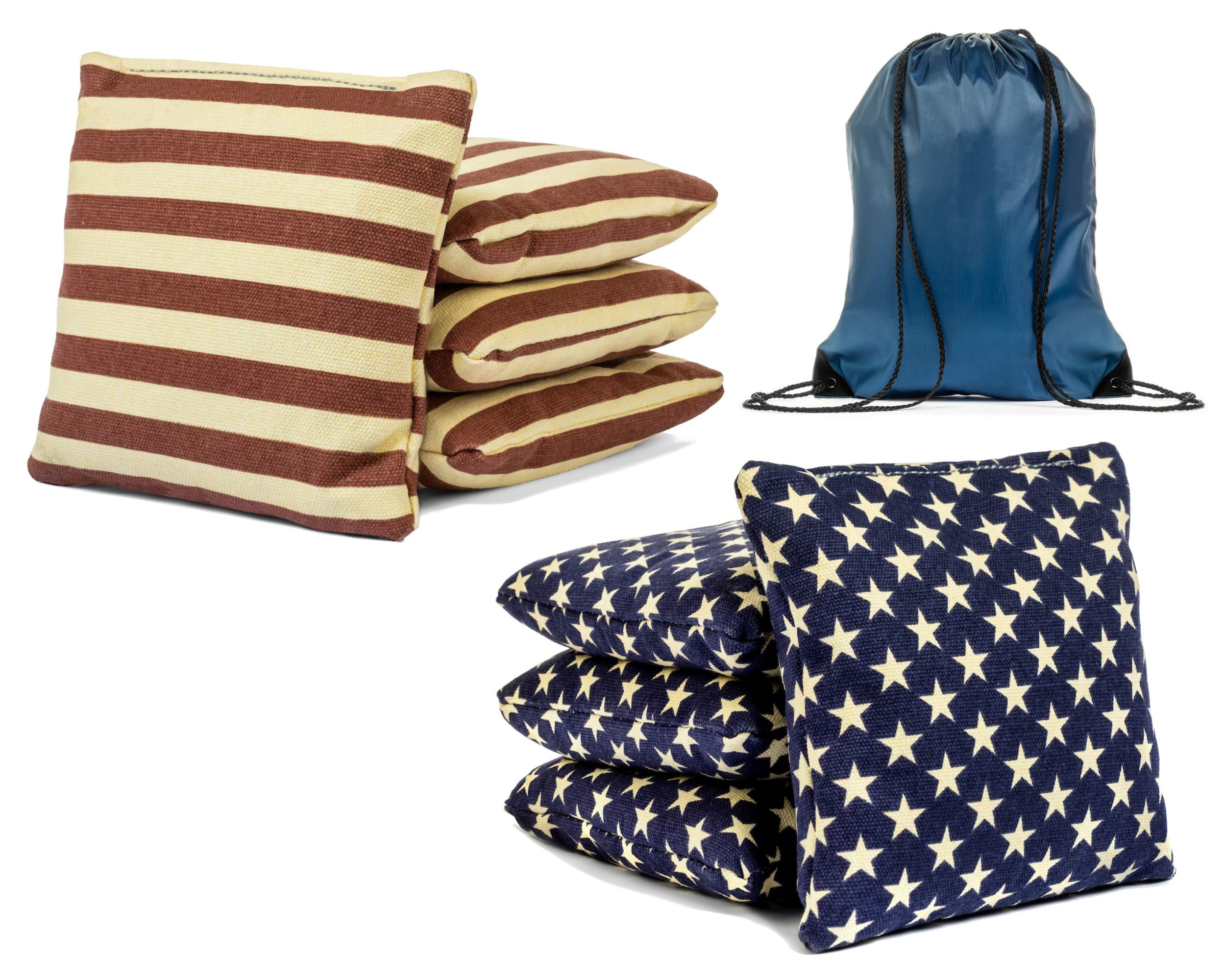Premium Stars and Stripes Cornhole Bags Set of 8 with Tote Bag - American Flag Design Bean Bags for Tailgating, Backyard Games, BBQs, and Outdoor Parties