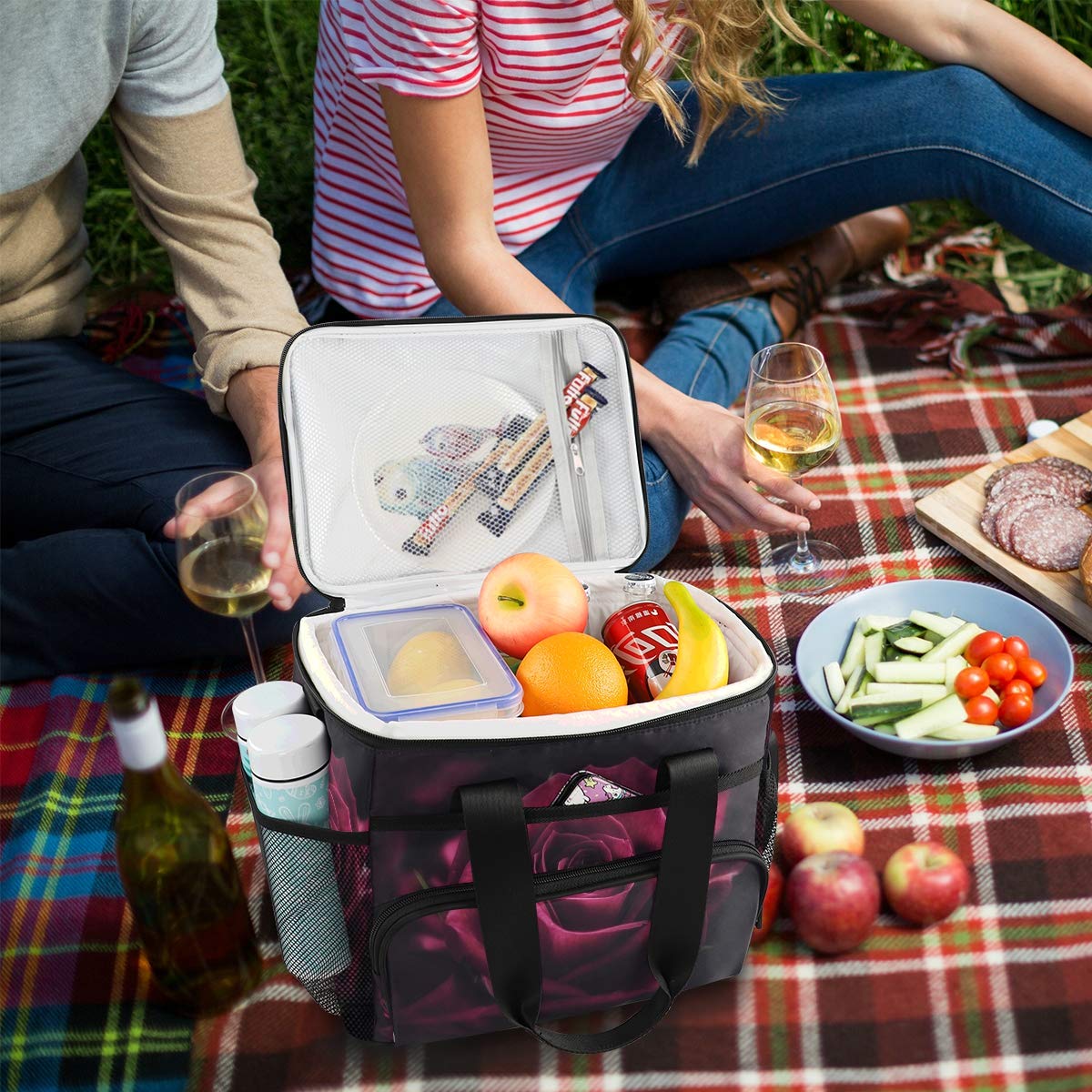 Leakproof Insulated Lunch Bag with Shoulder Strap for Work, School & Picnic - Romantic Rose