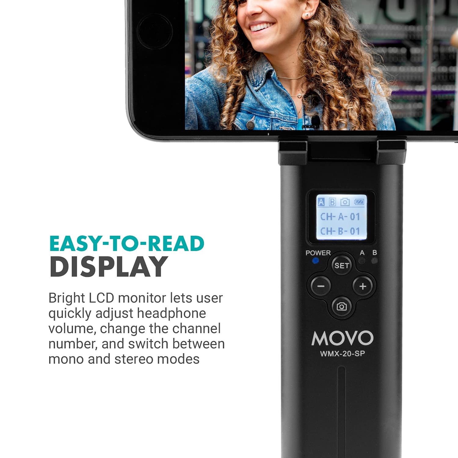 MOVO Wireless Lavalier Microphone Kit for Smartphones - 48-Channel UHF Wireless Mic System with Receiver, Tripod Stand & Bodypack Lapel Mic - Perfect for Vlogging, Live Streaming, Interviews & Podcasting