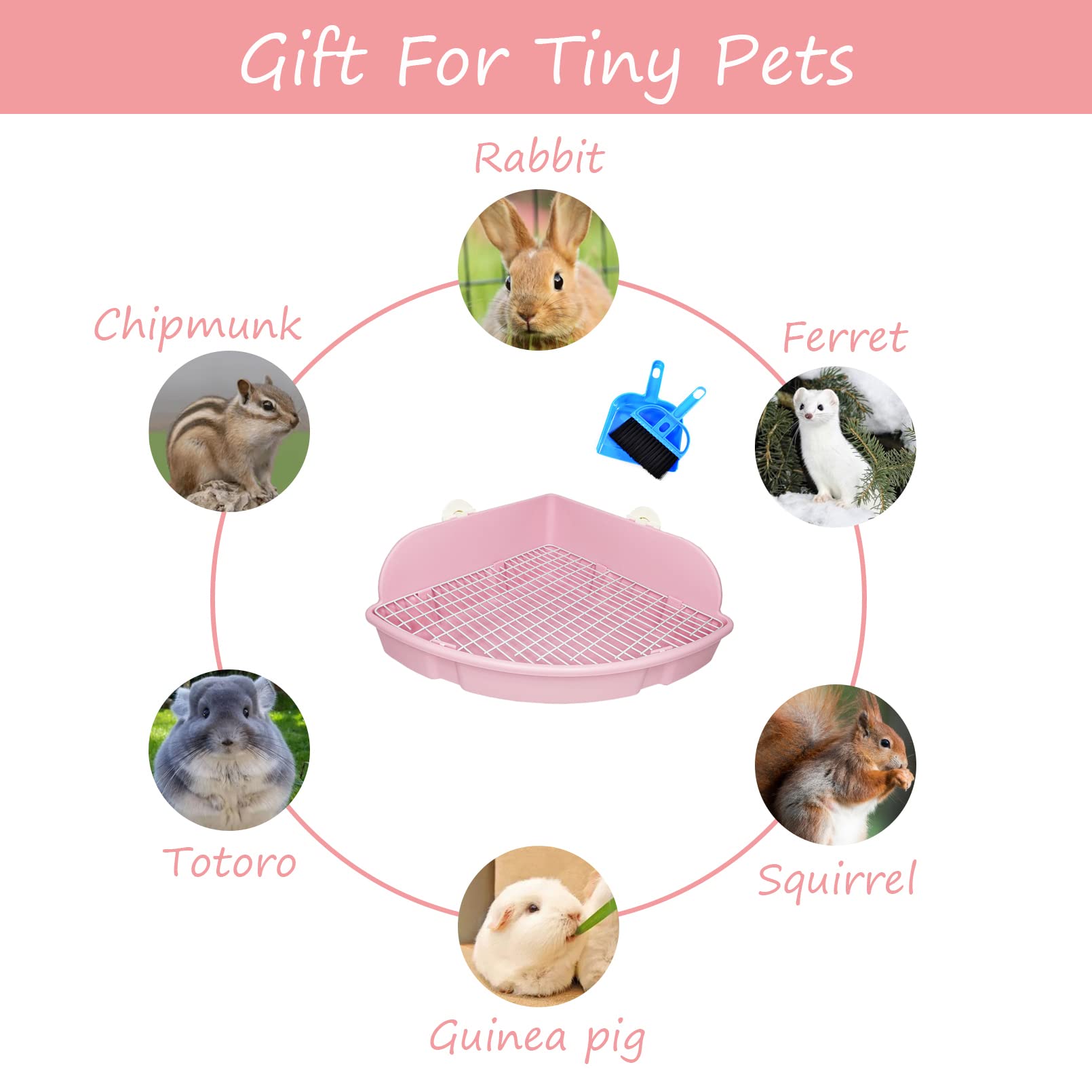 Premium Large Rabbit Litter Box - Corner Toilet Trainer for Adult Bunnies, Ferrets, Guinea Pigs & Chinchillas - Extra Wide Fan-Shaped Pan with High Walls (Pink) | Perfect for Cage Training & Small Pet Hygiene in Homes, Hutches or Play Areas