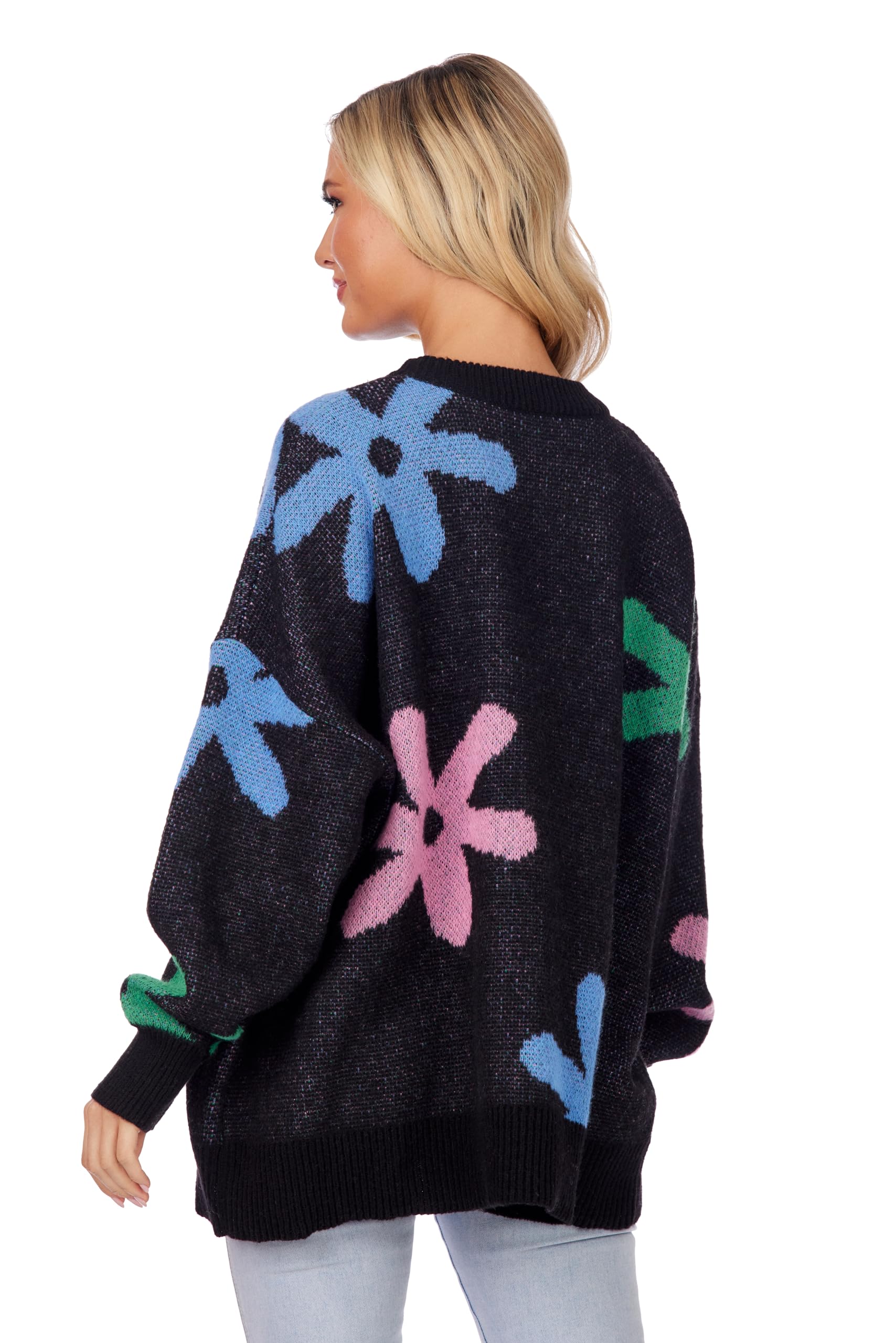 Mud Pie Women's Jadie Floral Knit Sweater - Cozy Pullover for Fall & Winter, Perfect for Casual Outfits, Office Wear, and Holiday Gatherings