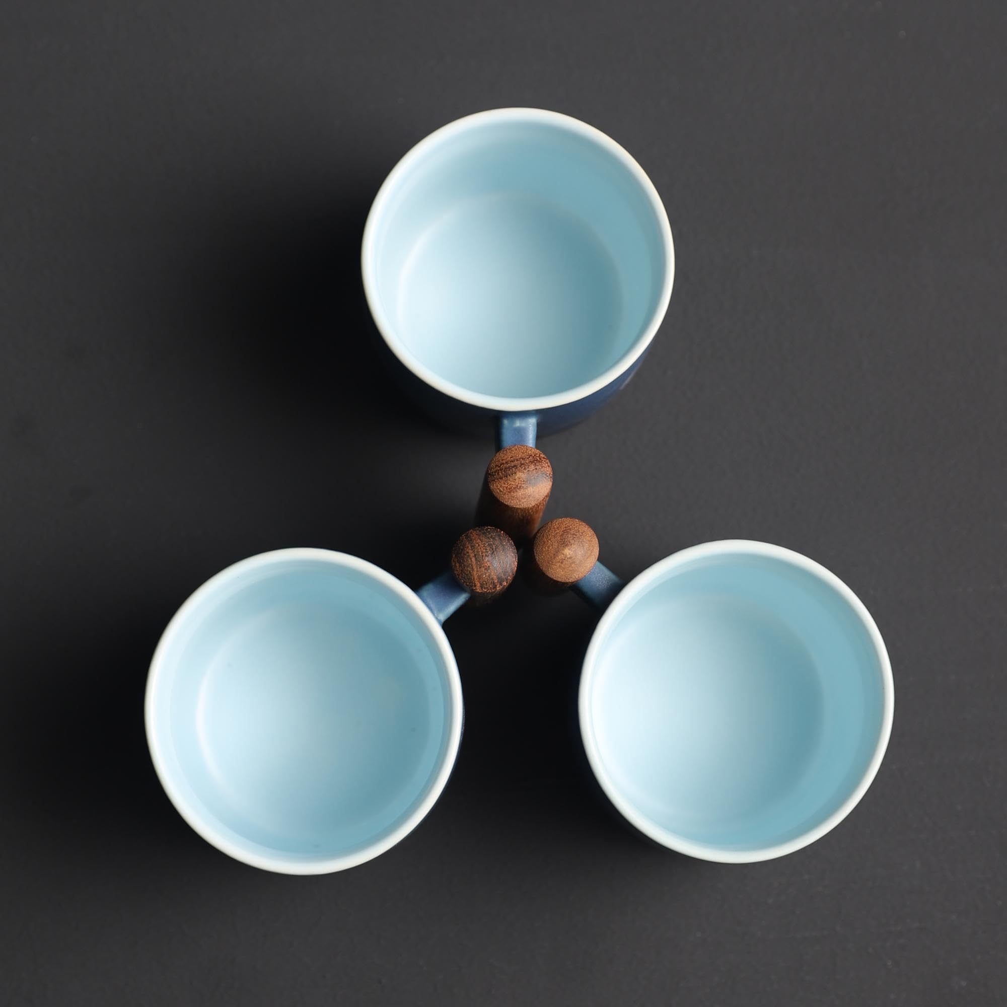 2.5oz Ceramic Espresso Cups with Wooden Handle - Set of 4 Small Coffee Cups for Double Shot Espresso | Perfect for Home, Cafe & Office Use