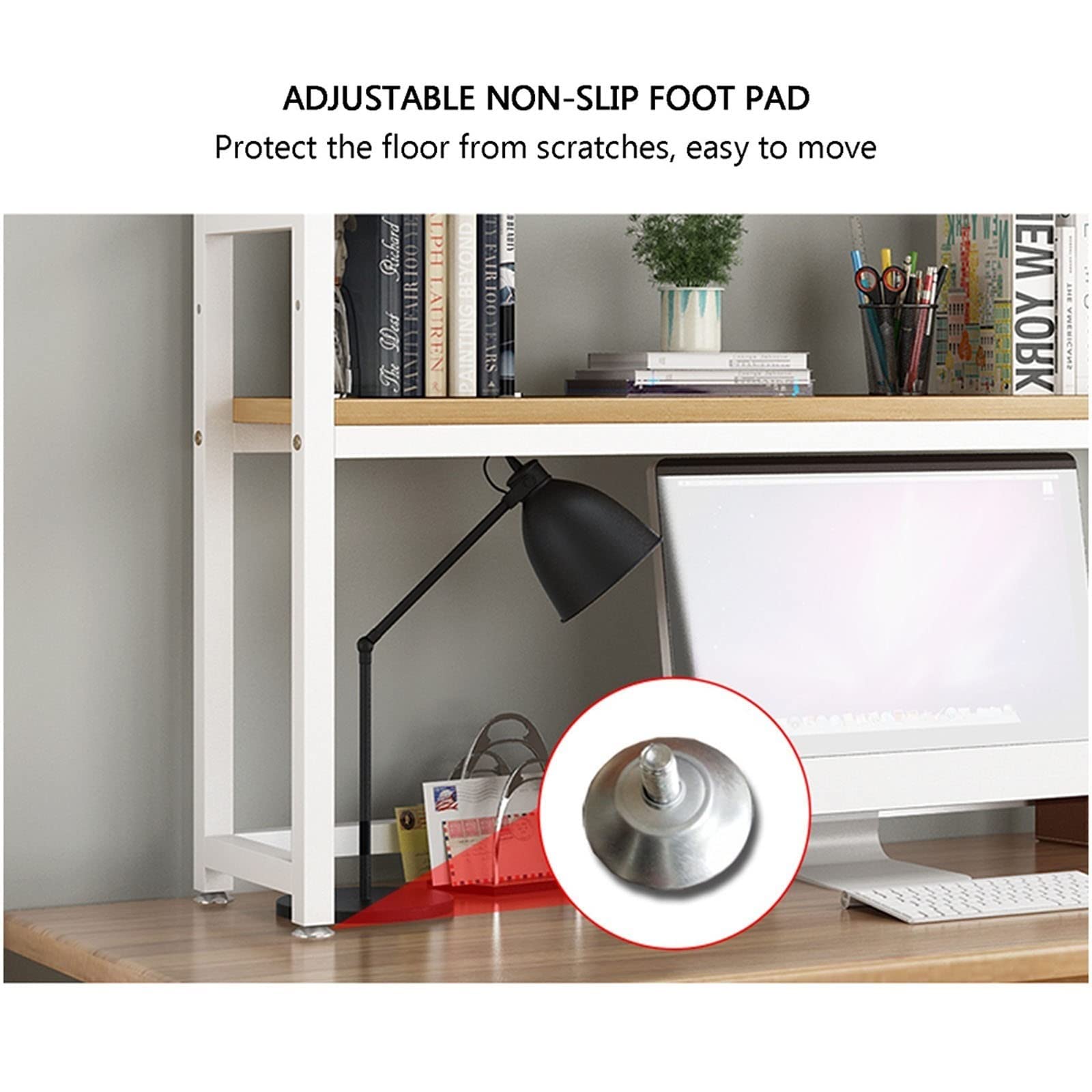 2 Tier Adjustable Desk Bookshelf - Office Desk Shelf Organizer & Printer Stand, Wood & Metal Storage for Home & Office (55 x 24 x 90cm) - Perfect for Workspace Organization, Cubicle Decor & Aesthetic Bookshelf Display