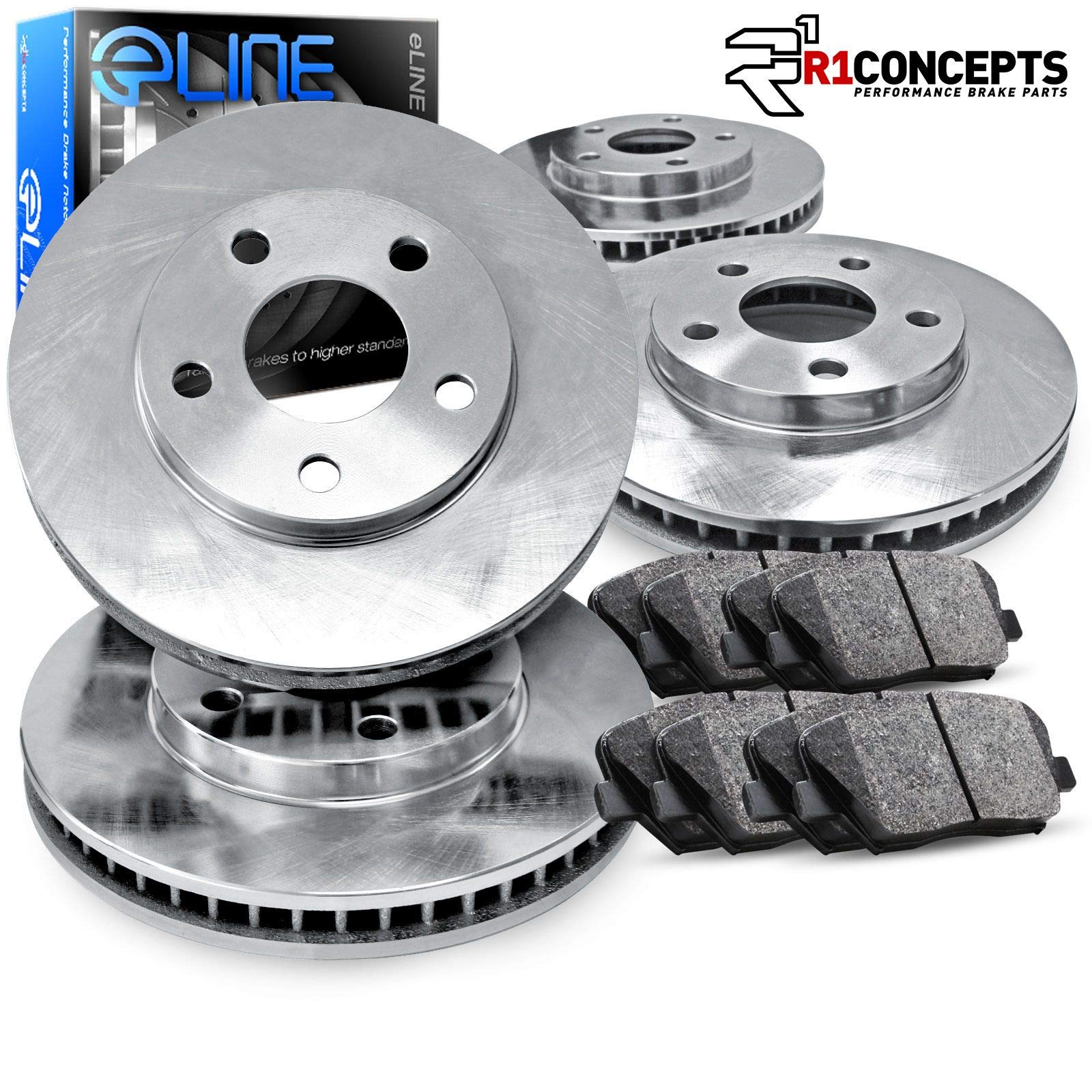 R1 Concepts Premium Ceramic Front & Rear Brake Pads and Rotors Kit - Fits 1984-1988 Pontiac 6000 | Smooth Stopping Power for Daily Commuting & Highway Driving