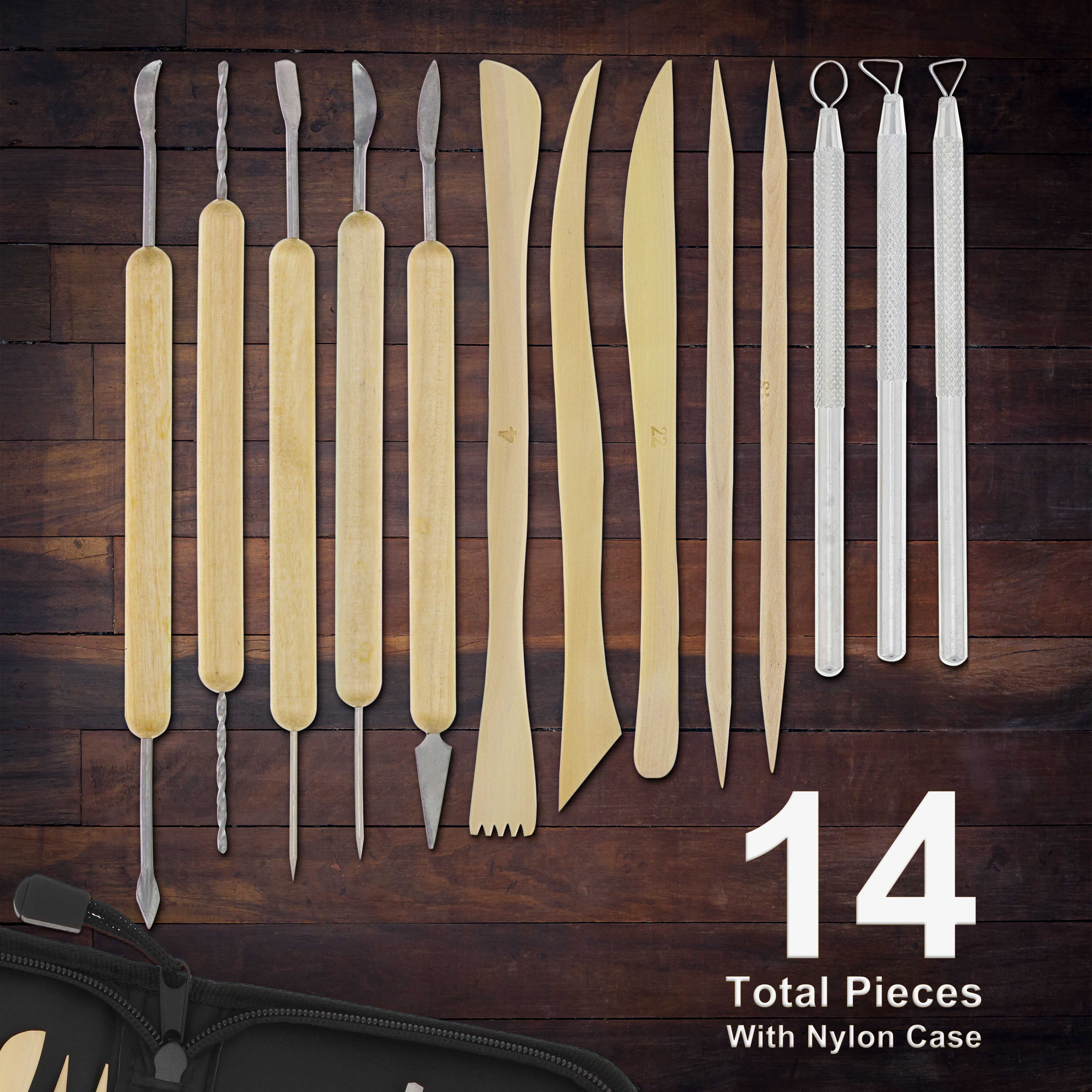14-Piece Pottery & Clay Tools Set with Canvas Case - Essential Sculpting & Ceramics Kit for Artists, Hobbyists & Students - Perfect for Pottery Making, Clay Modeling & Easy Storage