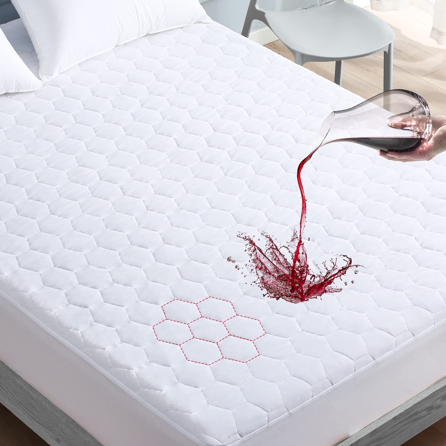 Mooreeke California King Mattress Pad - Waterproof & Breathable Quilted Fitted Mattress Protector for 6-21 Inch Deep Pocket Mattresses, Soft Cooling Mattress Topper (72x84 Inches, White) - Perfect for Guest Beds, Dorm Rooms & Allergy Protection