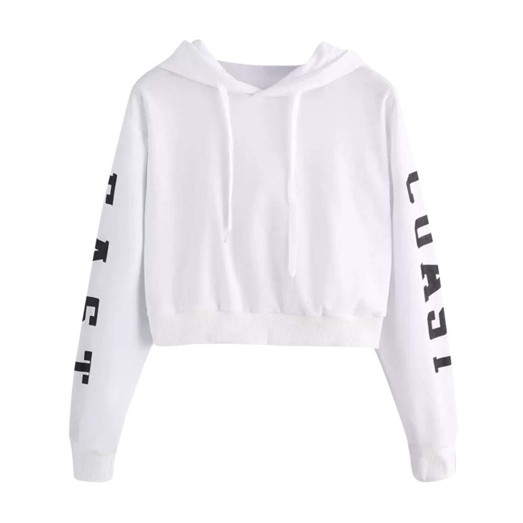 POTO Women's Long Sleeve Crop Top Hoodie - Letter Print Pullover Sweatshirt for Teen Girls | Casual Cropped Sweater for Streetwear, Gym & Lounge