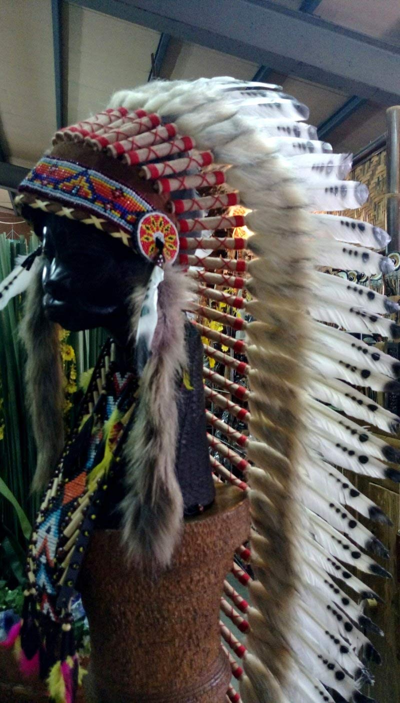 Authentic Native American Indian Headdress Warbonnet - Colorful Feather Headdress for Carnival, Halloween & Christmas Parties - Perfect for Festivals, Costumes & Cultural Events (Large Size)