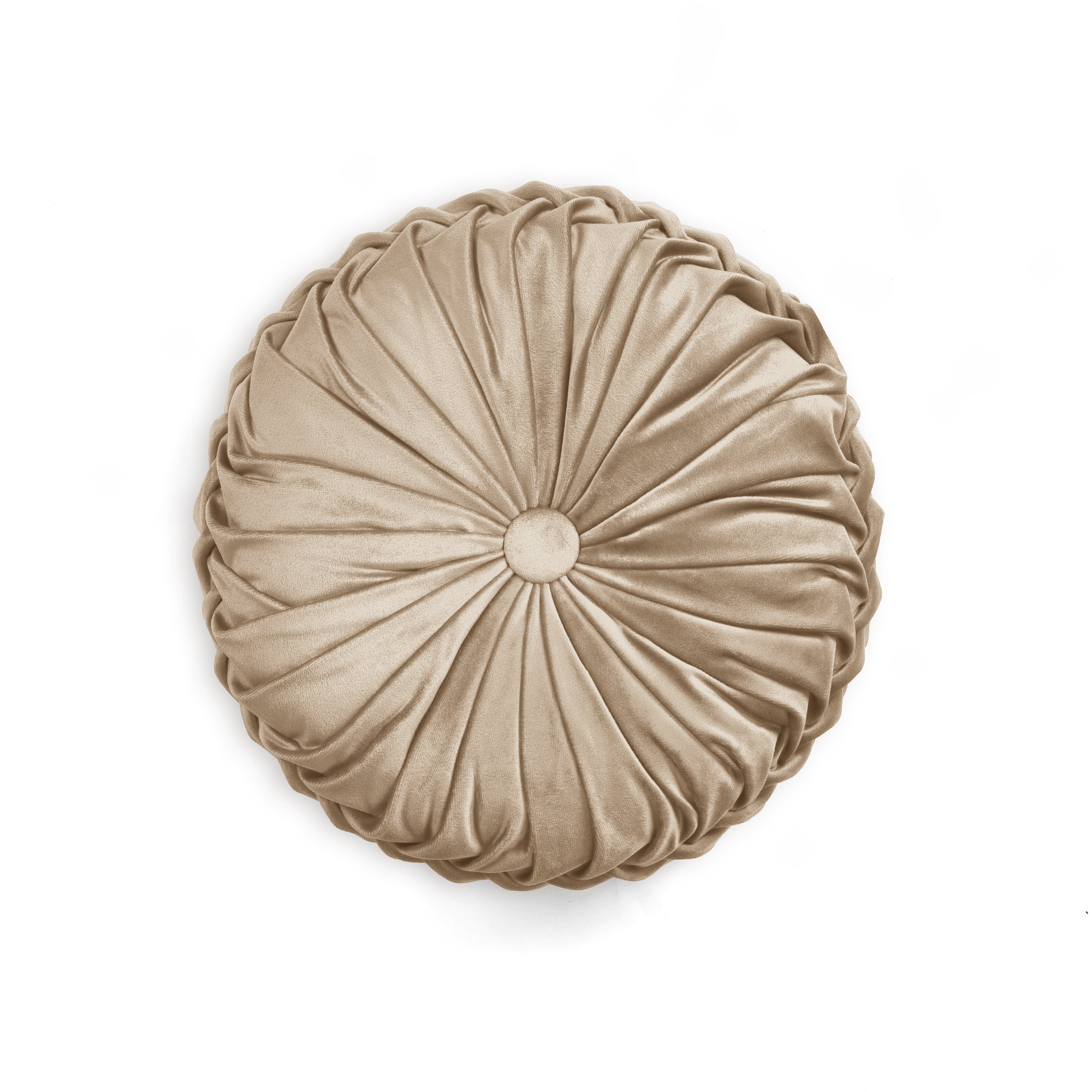Round Pleated Soft Velvet Throw Pillow - Elegant Home Decor for Sofa, Bed & Couch - Cozy Accent Pillow for Living Room, Bedroom & Nursery