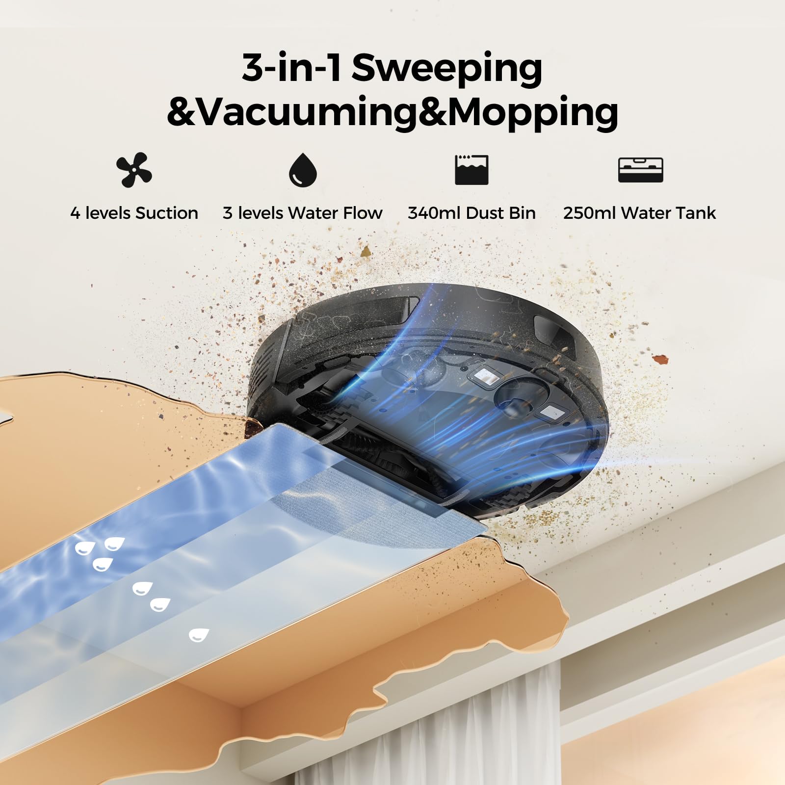 BPMIO Self-Emptying Robot Vacuum & Mop - 5000Pa, WiFi/Alexa - Perfect for Pet Hair & Carpets