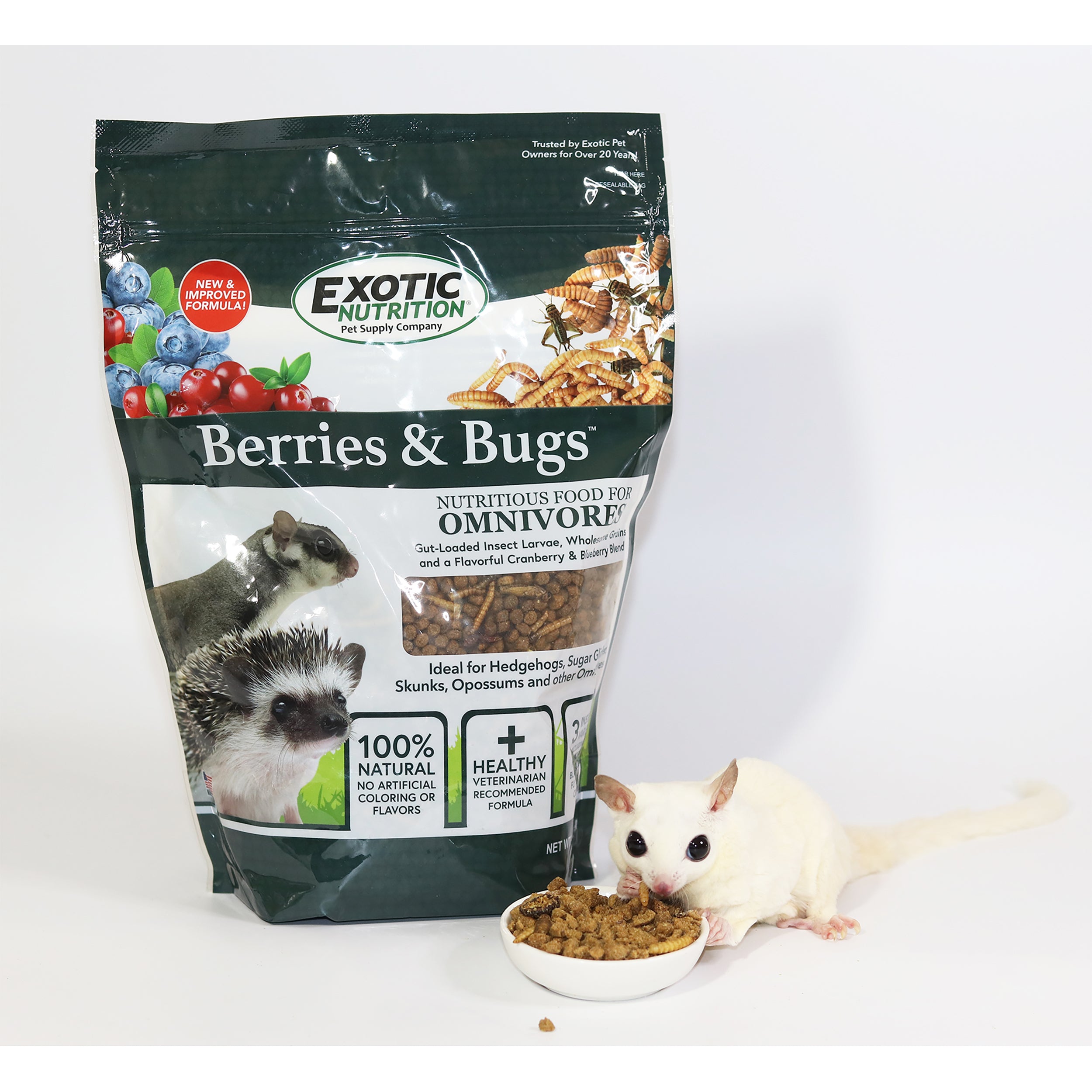 Premium Sugar Glider & Hedgehog Food - Berries & Bugs Blend - Nutritious Diet for Small Pets - Perfect for Feeding, Treats & Daily Nutrition