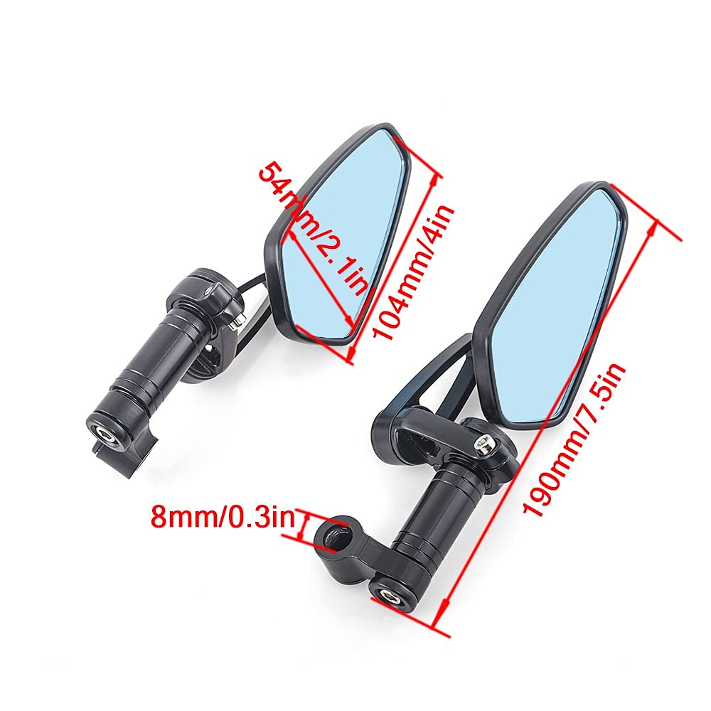 Universal CNC Aluminum Motorcycle Handlebar Rear View Mirrors - Anti-Glare Convex Side Mirrors for Honda, Yamaha & More (Black/Blue) - Perfect for Cruisers, Sport Bikes & Street Motorcycles