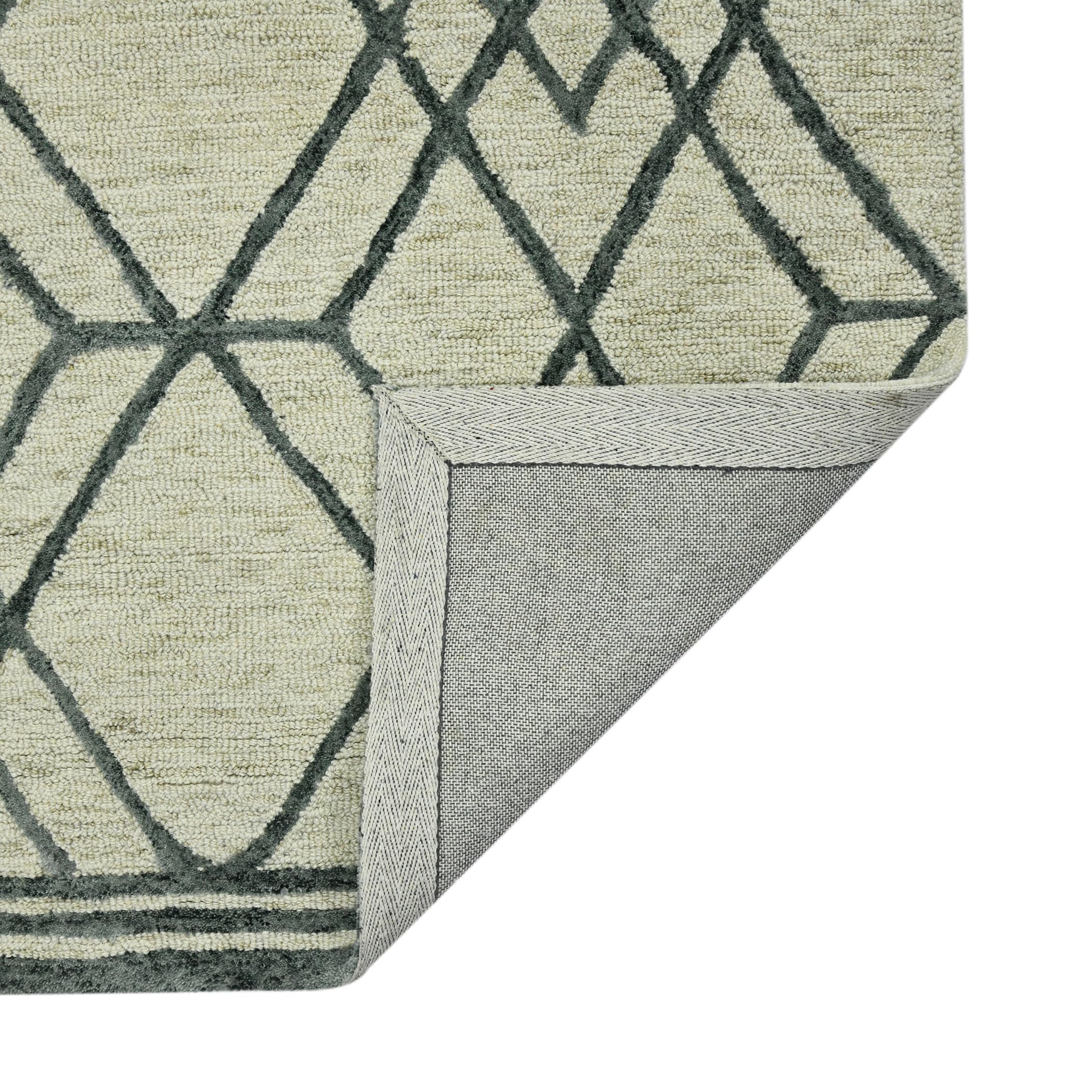 AMER Rugs Vista Duncan Collection 5x8 Hand-Hooked 100% Wool Area Rug - Geometric Pattern Ivory - Perfect for Living Room, Bedroom & Kitchen Decor