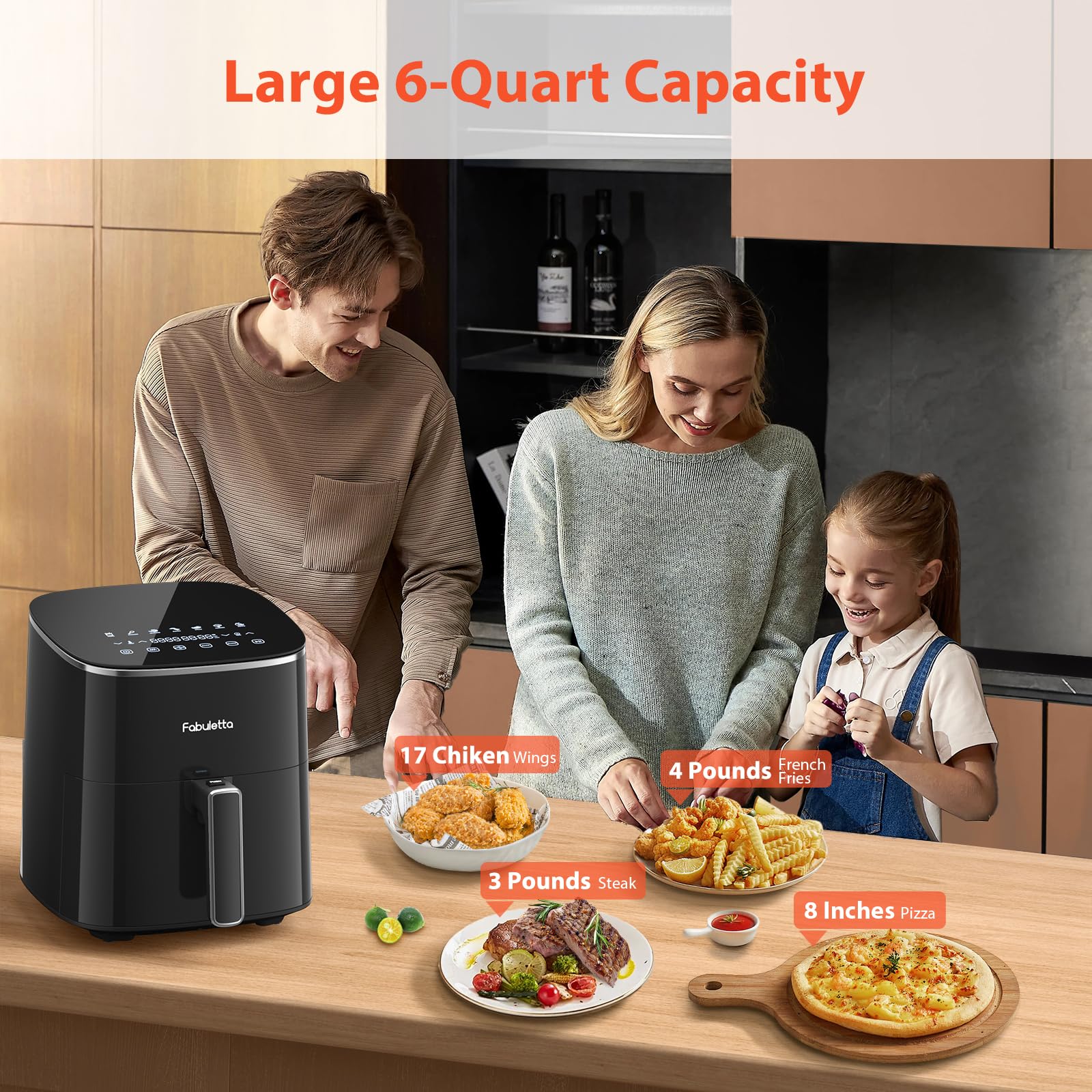 FABULETTA 6QT Air Fryer 11-in-1 Multi-Function, 450°F Max Crisp Technology, Nonstick Dishwasher Safe Basket with Shake Reminder - Perfect for Roasting, Baking, Reheating, Dehydrating, Broiling & Proofing - Ideal for Family Cooking, Meal Prep & Healthy Air Fried Snacks