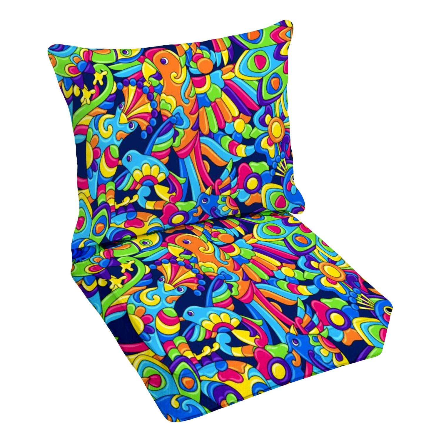 Premium Outdoor Deep Seating Cushion Set with Tropical Bird & Mexican Ceramic Art - Waterproof Patio Furniture Replacement Cushions for Lounge Chairs, Sofas & Deep Seating - Perfect for Poolside, Garden, Deck & Backyard Relaxation