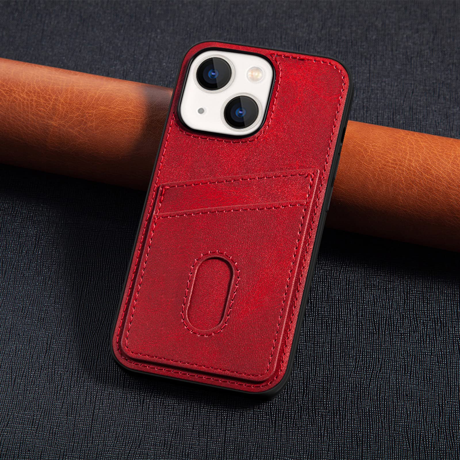 JabraOn Slim Fit Premium Leather Wallet Case for iPhone 14/14 Plus/14 Pro/14 Pro Max - Shockproof Protective Phone Cover with Card Holder (Red) - Perfect for Everyday Use, Travel & Business Professionals