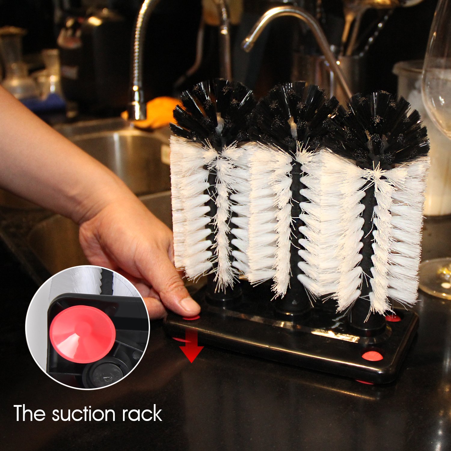 Glass Washer Brush Cleaner Set - 3 Pack with Sturdy Base for Wine Glasses, Beer Mugs & Bottles - Perfect for Home Bars, Restaurants & Dishwashing Stations