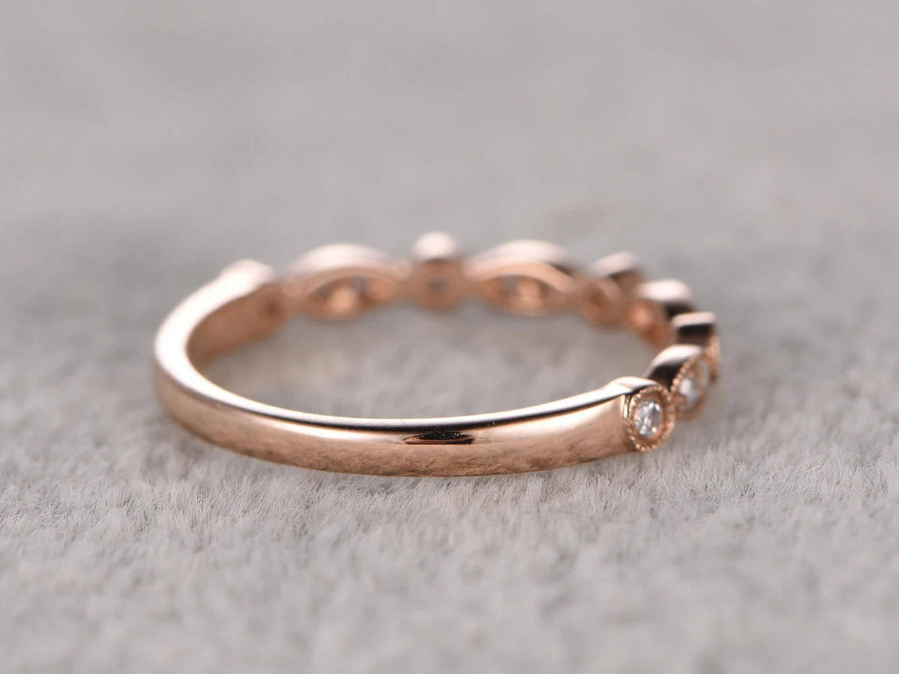 Moissanite Wedding Band for Women - 14K/18K Rose Gold Half Eternity Ring with Marquise Cut Stones | Elegant Bridal Jewelry, Anniversary Gift, Engagement Ring Alternative