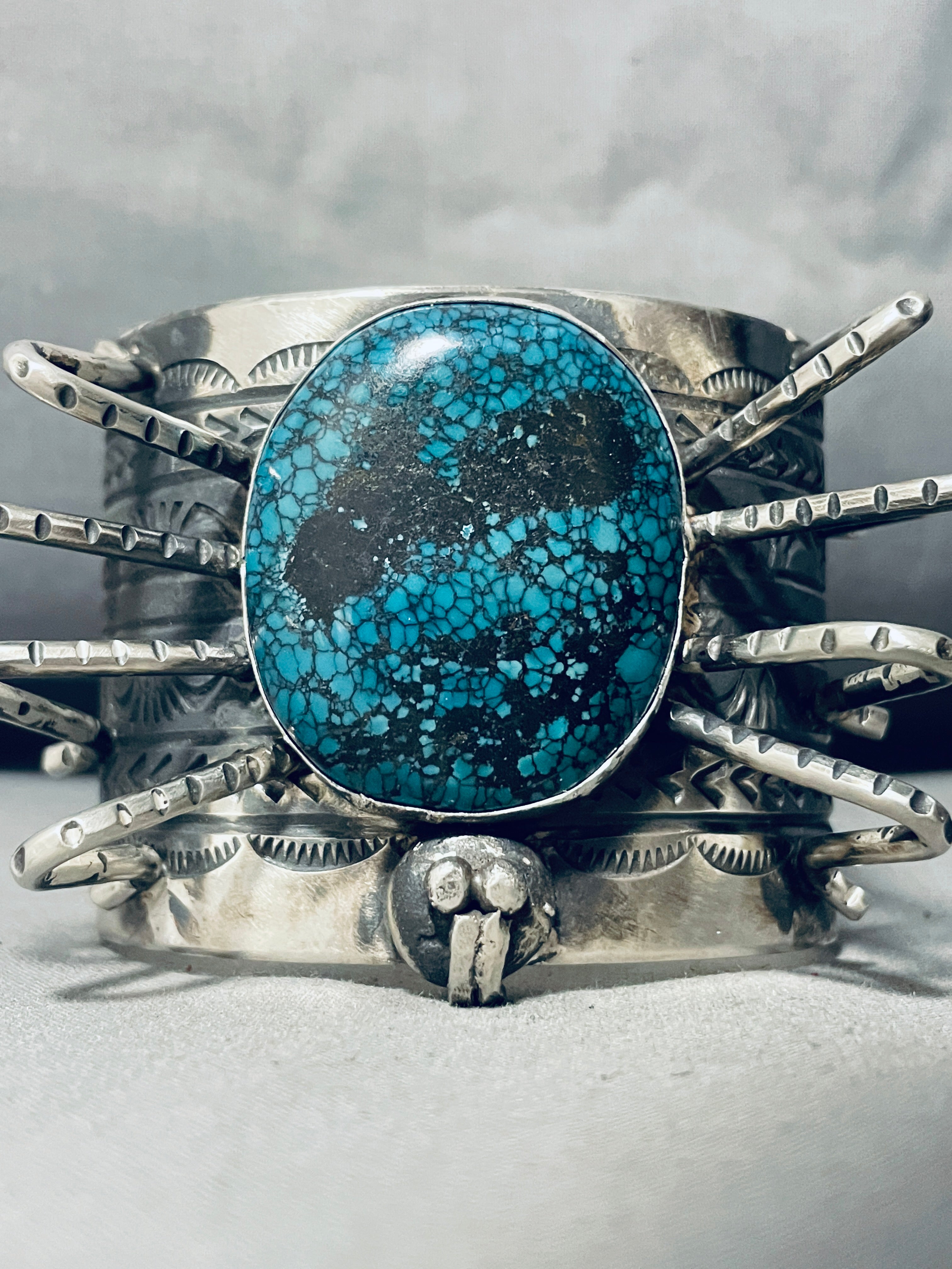 200 Gram Spider Native American Navajo Turquoise Sterling Silver Bracelet