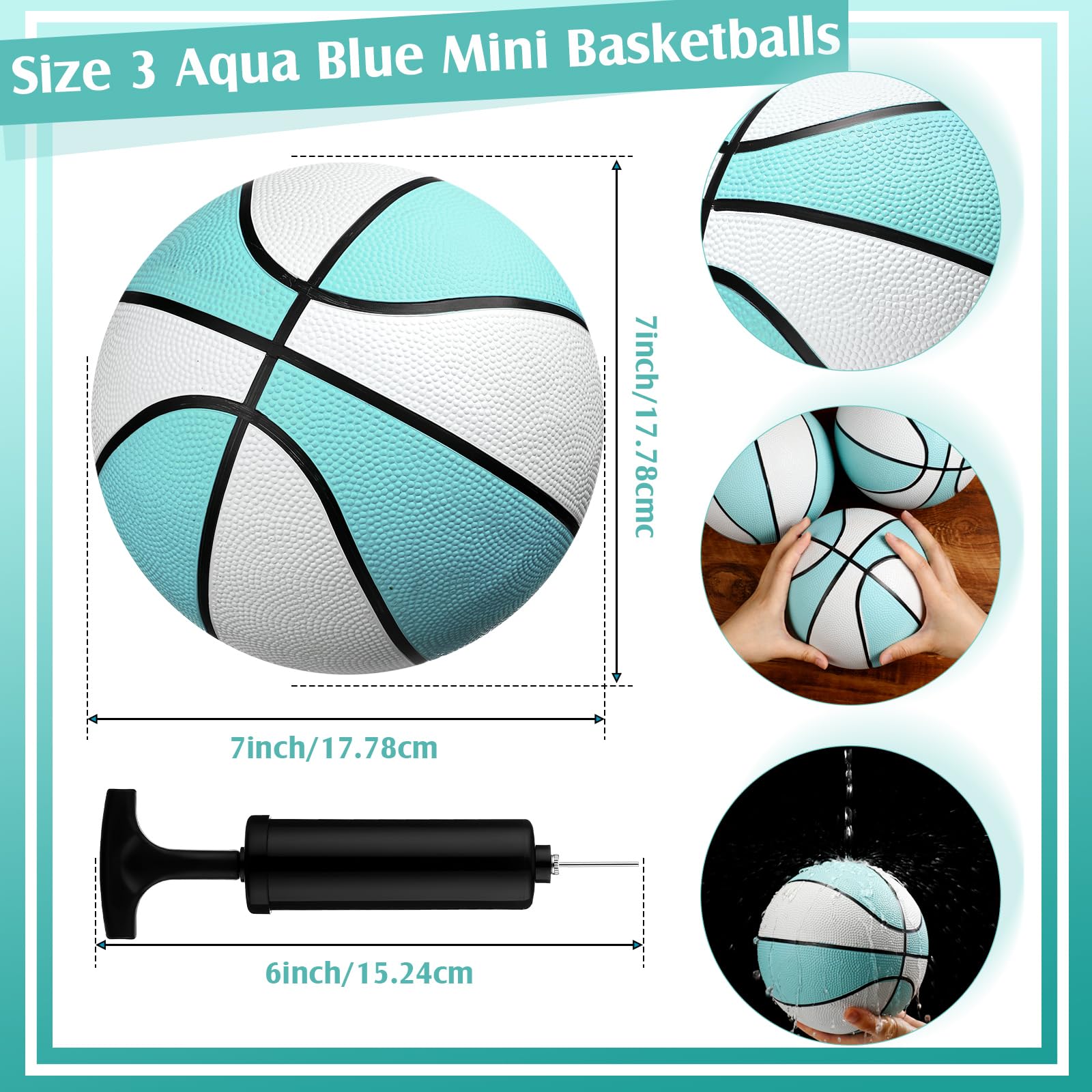 Honoson 6 Pack Waterproof Pool Basketball Set - 7 Inch Floating Rubber Basketballs for Swimming Pools, Lakes & Beach Games - Perfect for Pool Parties, Summer Fun & Outdoor Water Activities (Water Blue)