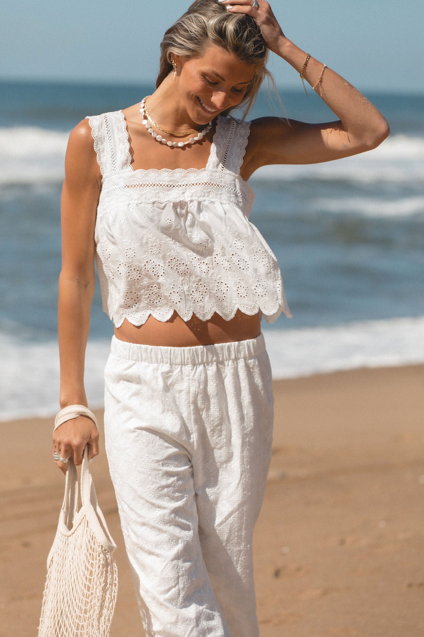 Fleur Eyelet Cotton Top for Women - Breathable Summer Blouse with Lace Detailing | Perfect for Casual Outings, Beach Vacations & Boho Style Outfits