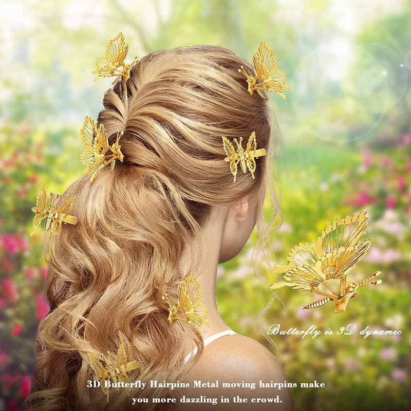 FAMEZA 6-Piece 3D Moving Butterfly Hair Clips - Silver Metal Wing Hair Accessories for Women & Girls | Barrettes, Styling Pins & Claw Clips | Perfect for 90s Retro Style, Parties & Everyday Wear