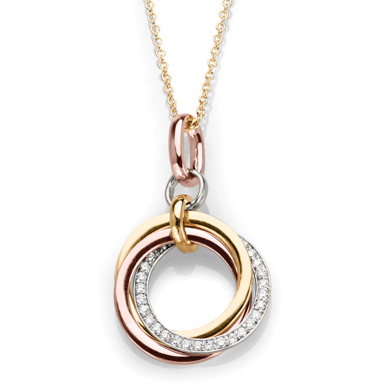 14K Multi-Tone Gold Diamond Interlocking Circle Necklace Pendant - Elegant Layering Jewelry for Women, Perfect Gift for Anniversary, Valentine's Day & Special Occasions