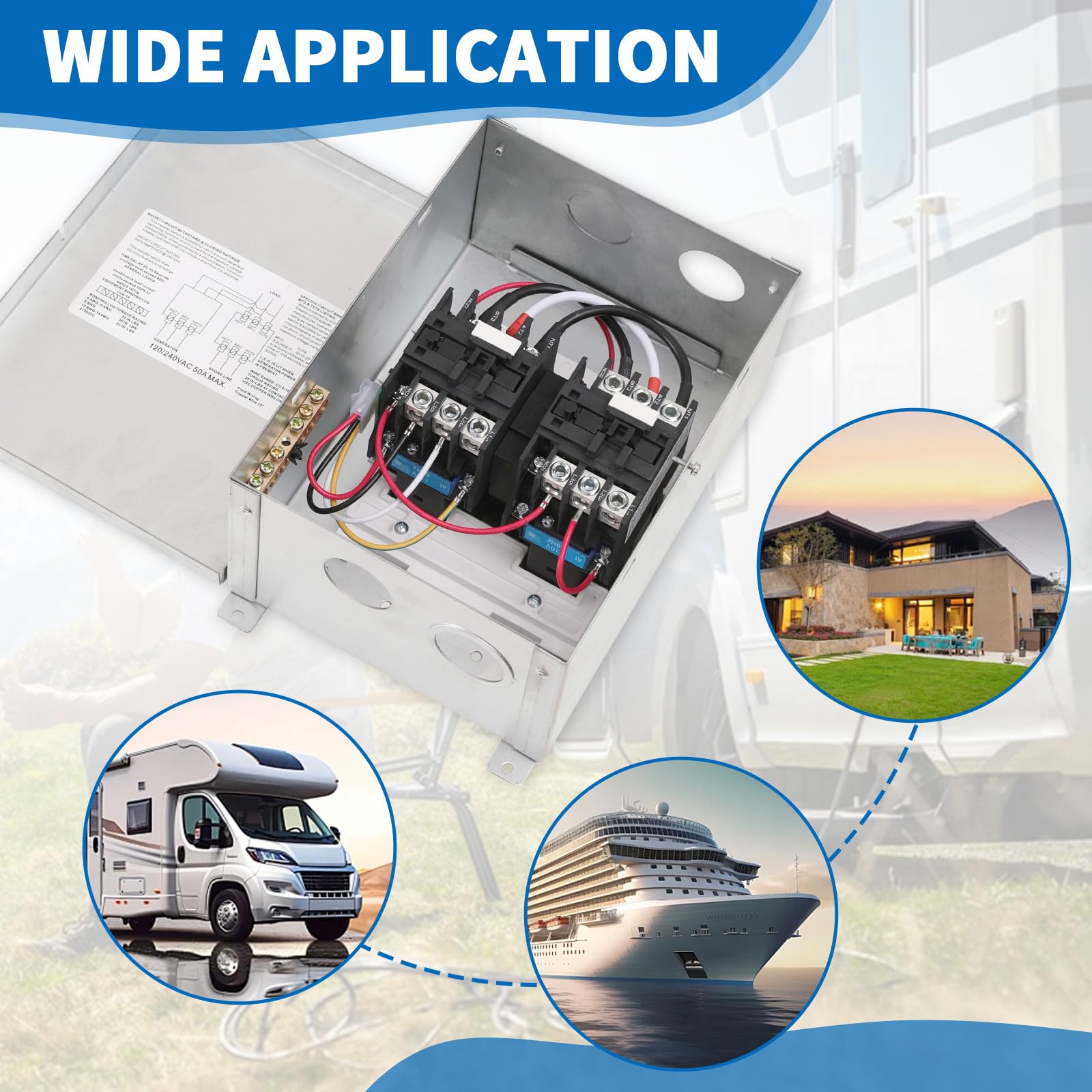 Aibule 50 AMP RV Automatic Transfer Switch - 120/240V AC, 50 Amp Auto Transfer Relay for RVs, Speedboats & Outdoor Power - Replacement for PD52 - Perfect for Camping, Boating & Off-Grid Power Solutions