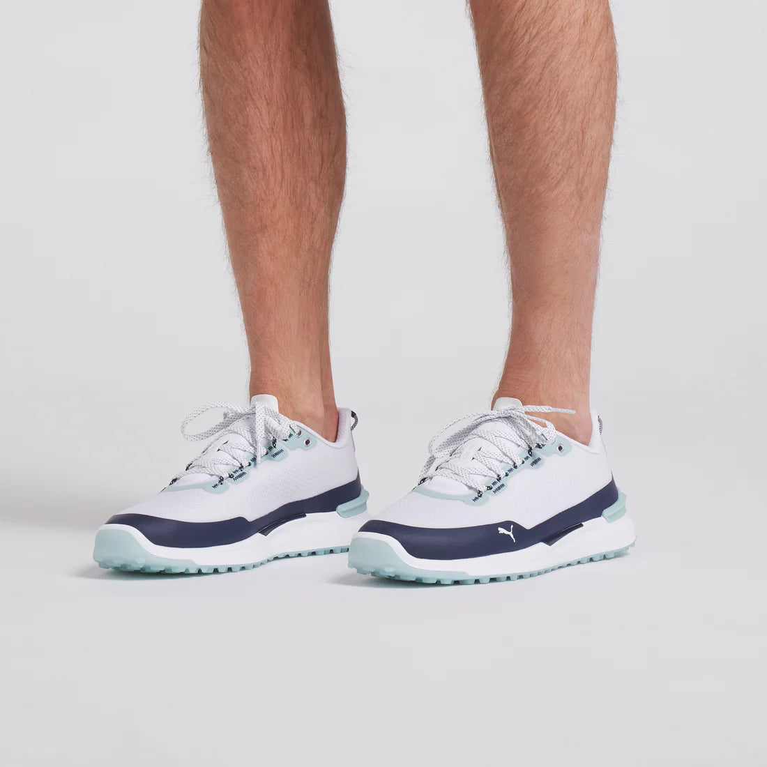 Puma Ignite Elevate X Spikeless Golf Shoes for Men - White/Navy - Comfortable & Lightweight Spikeless Golf Footwear for Driving Range & Course Play