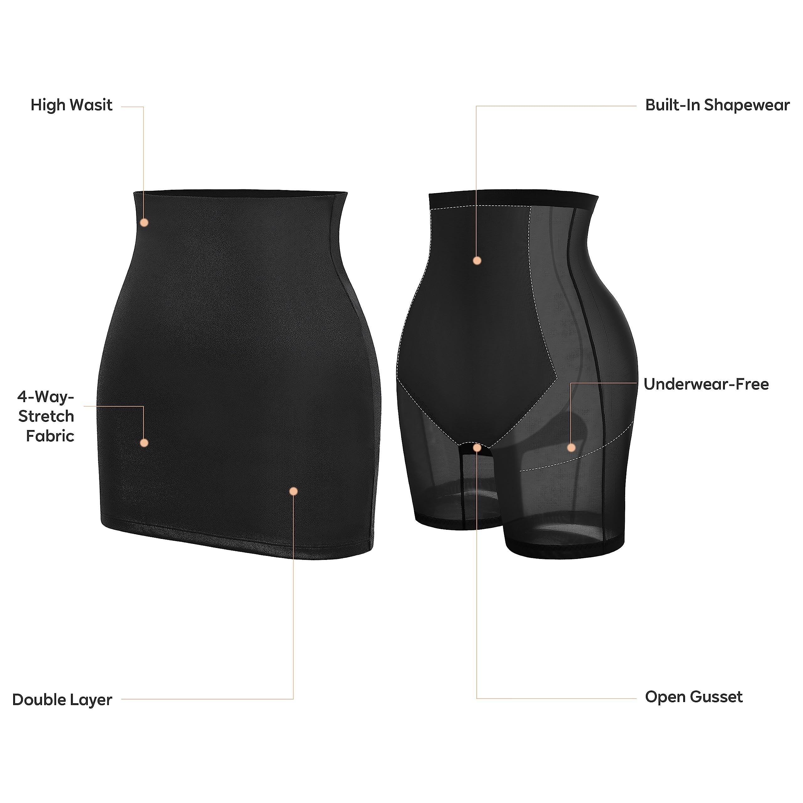 Popilush Faux Leather Shapewear Skirt for Women - High Waist Tummy Control Mini Skirt with Built-in Shaper | Perfect for Body Shaping, Night Out, Club Wear & Office Outfits