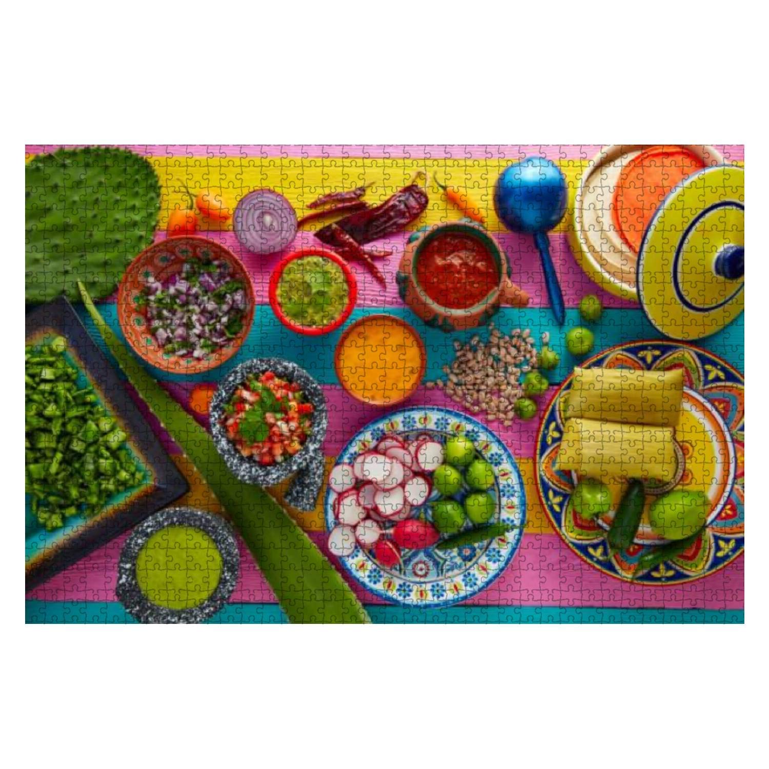 1000-Piece Wooden Jigsaw Puzzle - Mexican Food Theme with Nopal & Tamale - Educational Brain Teaser for Kids & Adults - Stress Relief Game - Perfect for Family Game Nights & Classroom Learning Activities